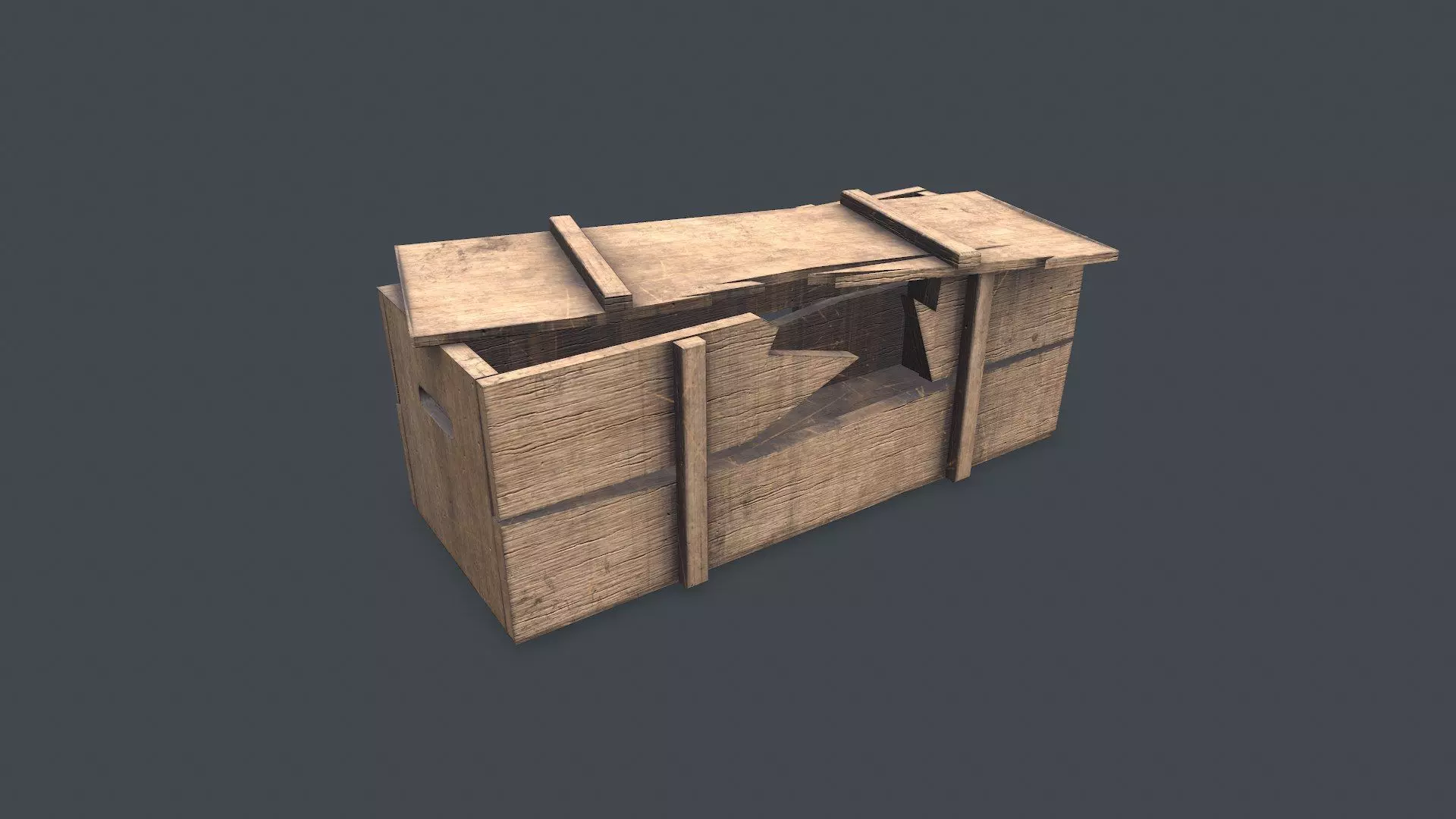 Broken Wooden Crate Low-poly PBR Low-poly 3D model_0