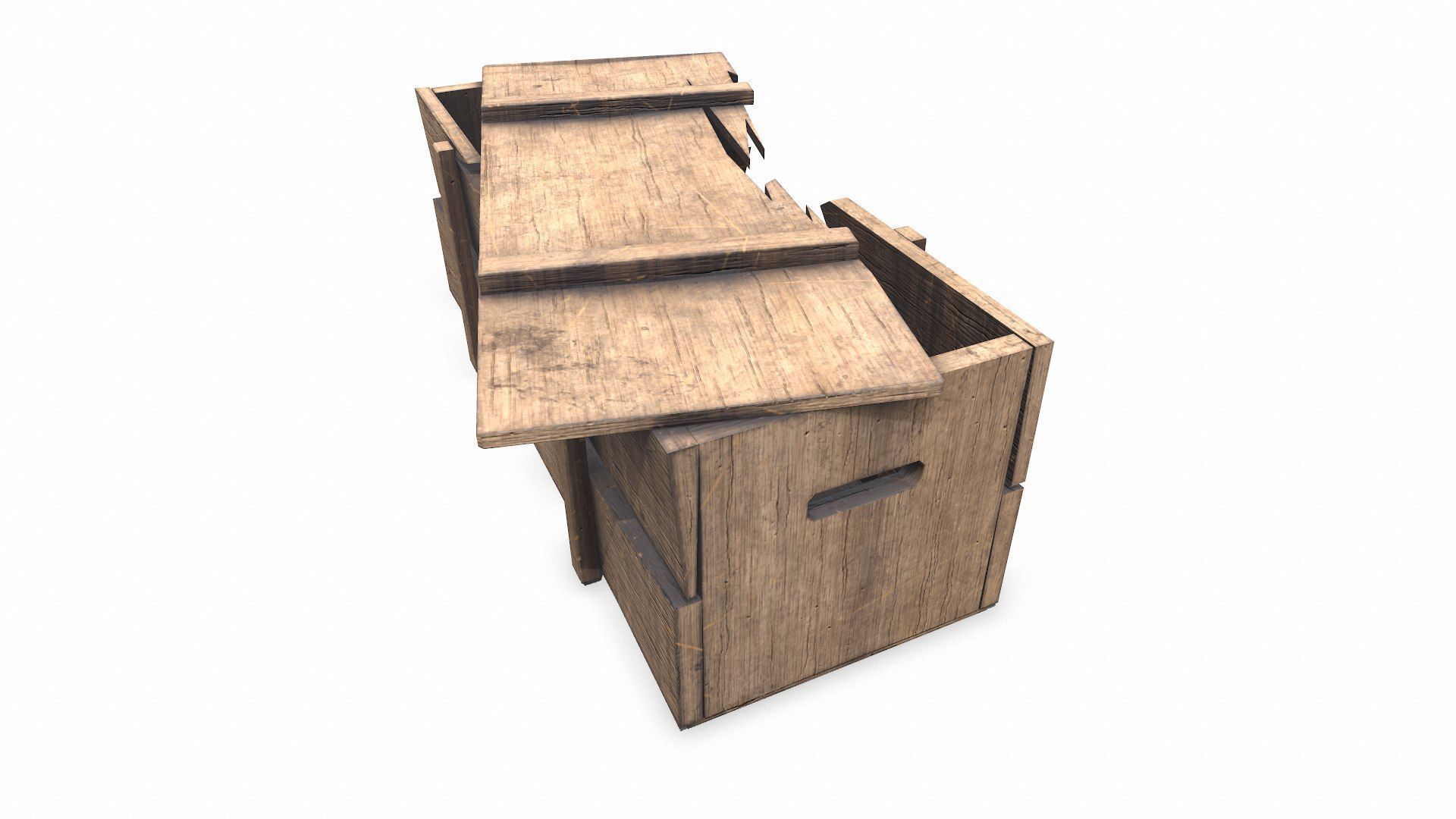 Broken Wooden Crate Low-poly PBR Low-poly 3D model_15