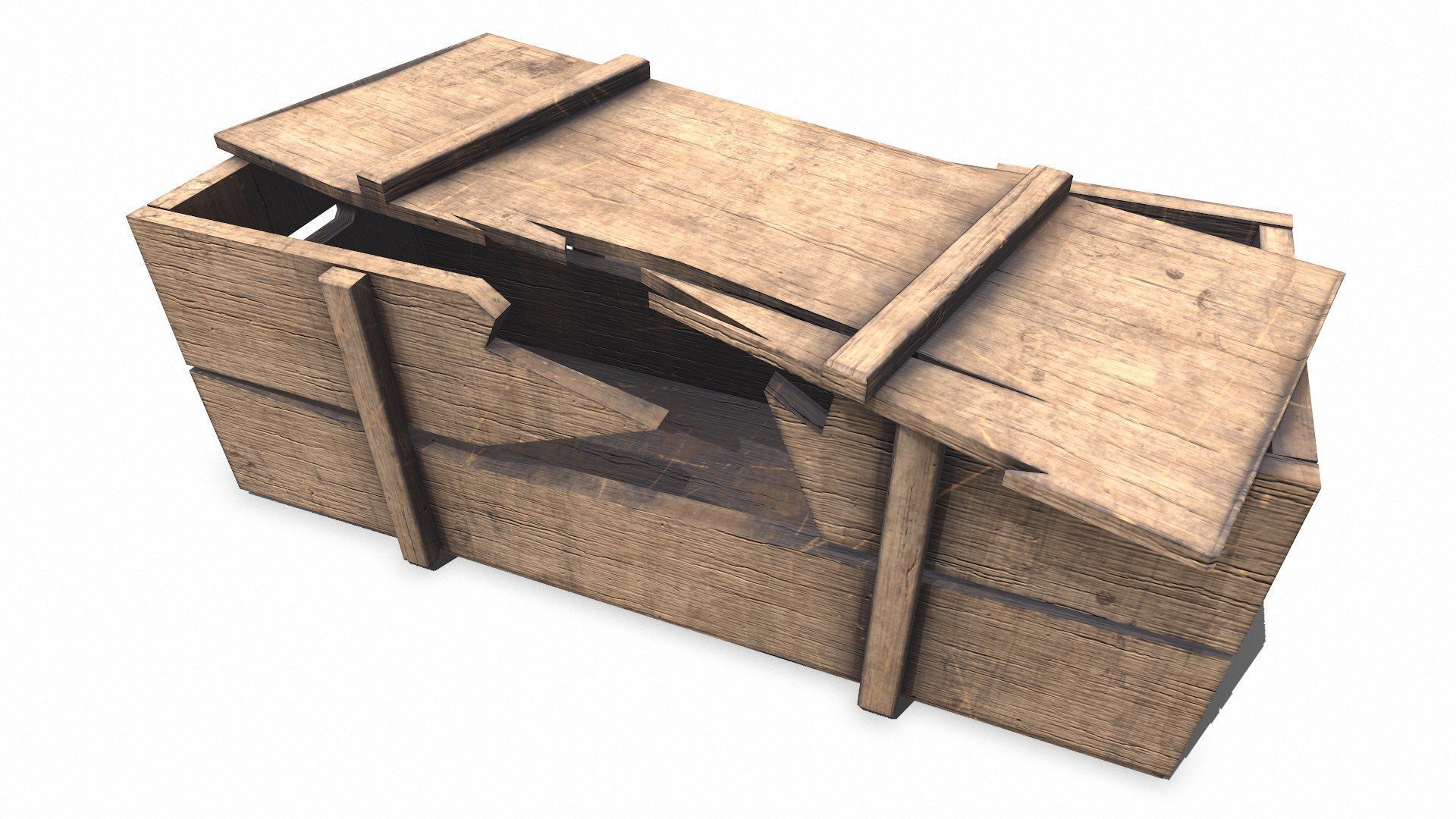 Broken Wooden Crate Low-poly PBR Low-poly 3D model_17