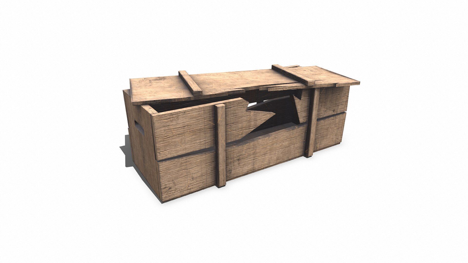 Broken Wooden Crate Low-poly PBR Low-poly 3D model_5