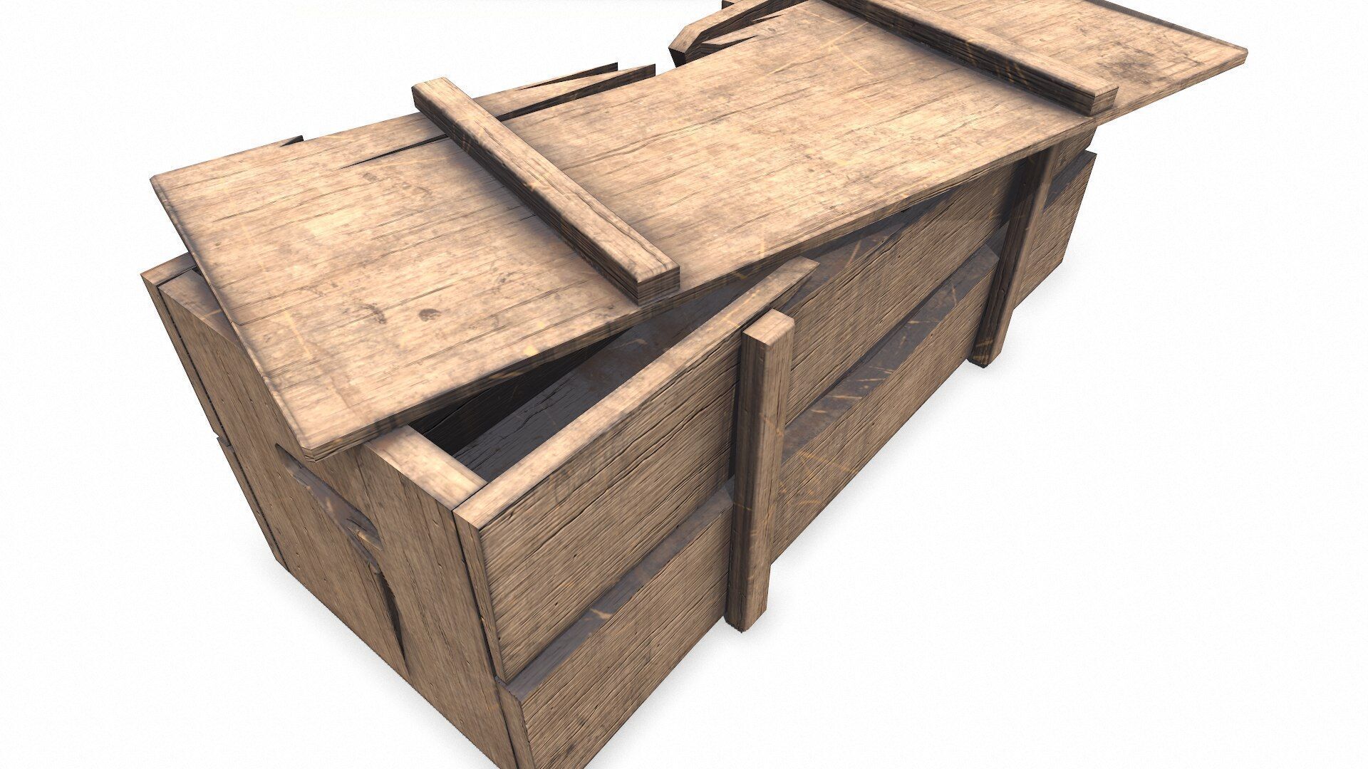 Broken Wooden Crate Low-poly PBR Low-poly 3D model_18