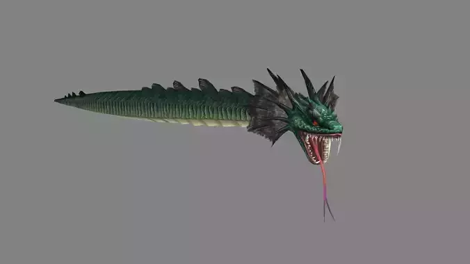 Green Python monster - Giant snake king Low-poly 3D model