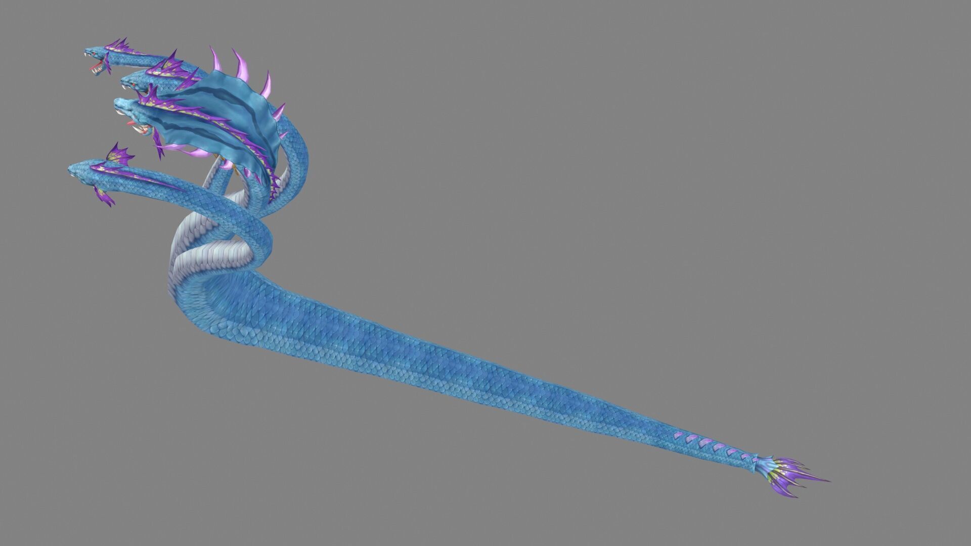 Multi-headed snake demon Low-poly 3D model_2