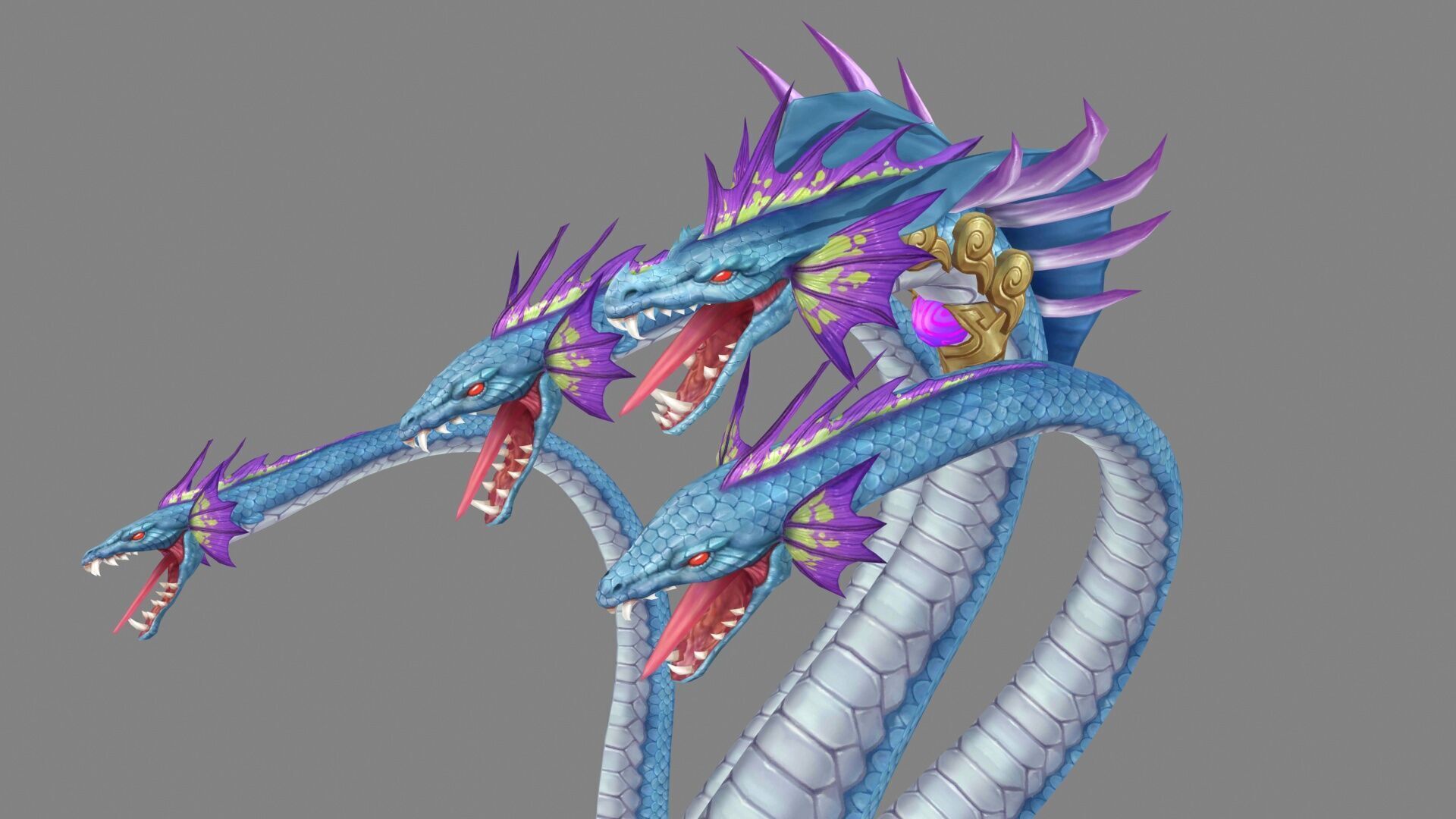 Multi-headed snake demon Low-poly 3D model_5