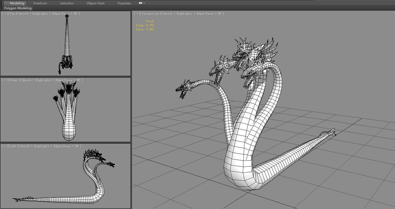 Multi-headed snake demon Low-poly 3D model_8