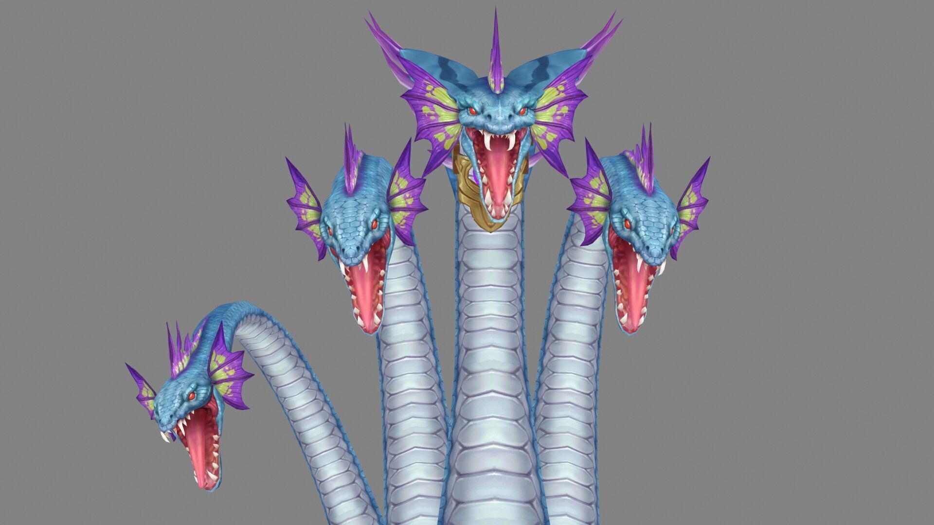 Multi-headed snake demon Low-poly 3D model_4