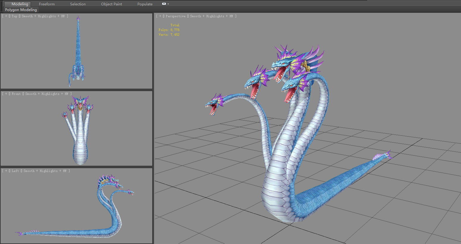 Multi-headed snake demon Low-poly 3D model_6