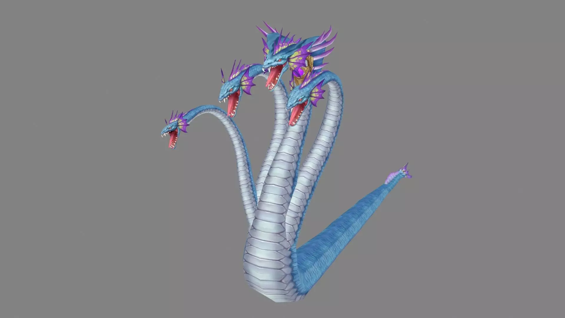 Multi-headed snake demon Low-poly 3D model_0