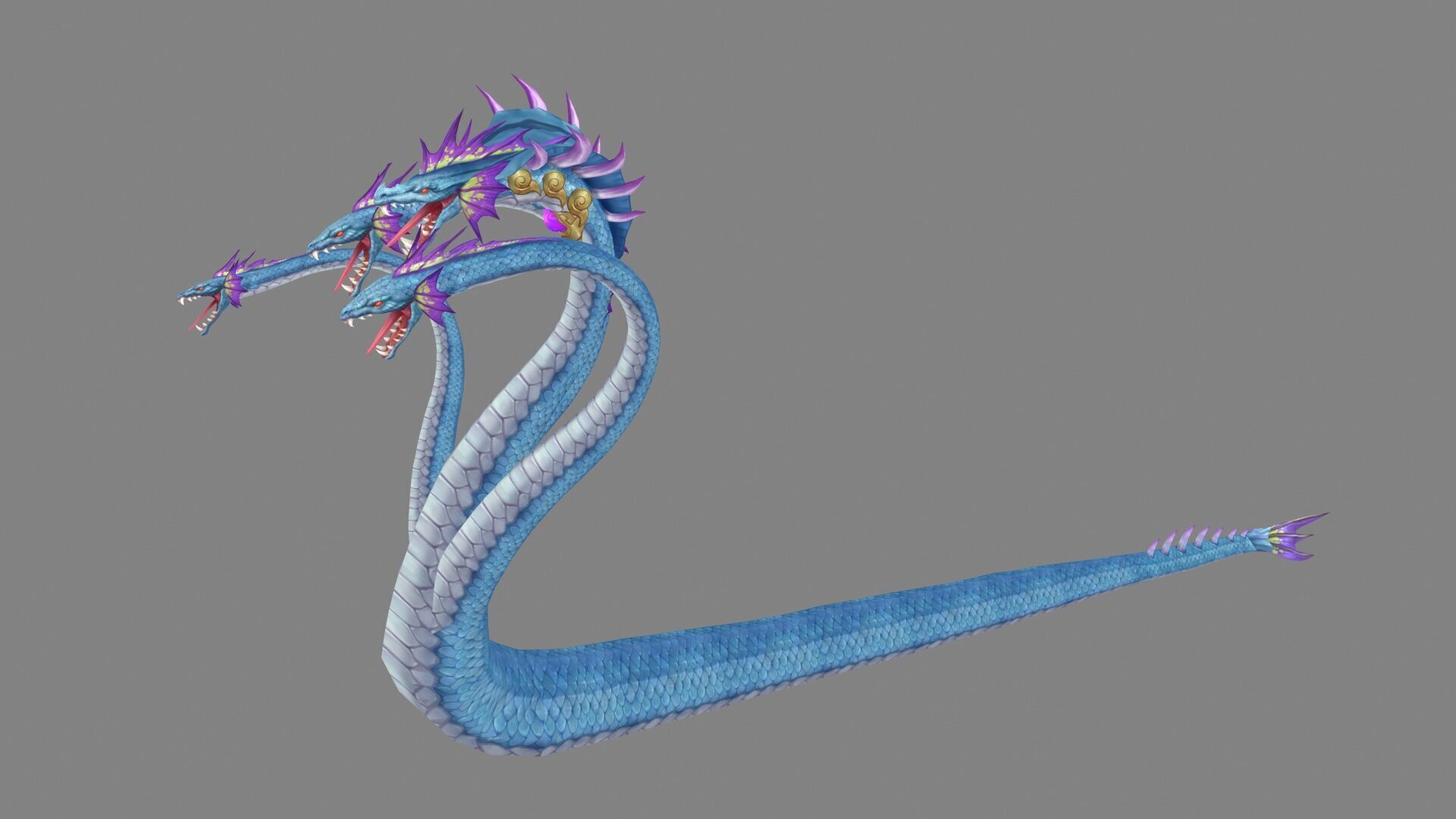 Multi-headed snake demon Low-poly 3D model_1