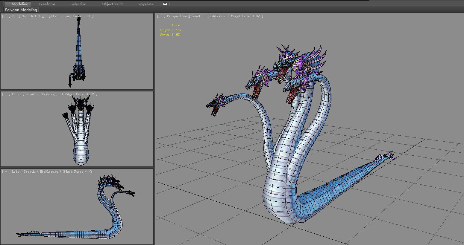 Multi-headed snake demon Low-poly 3D model_7