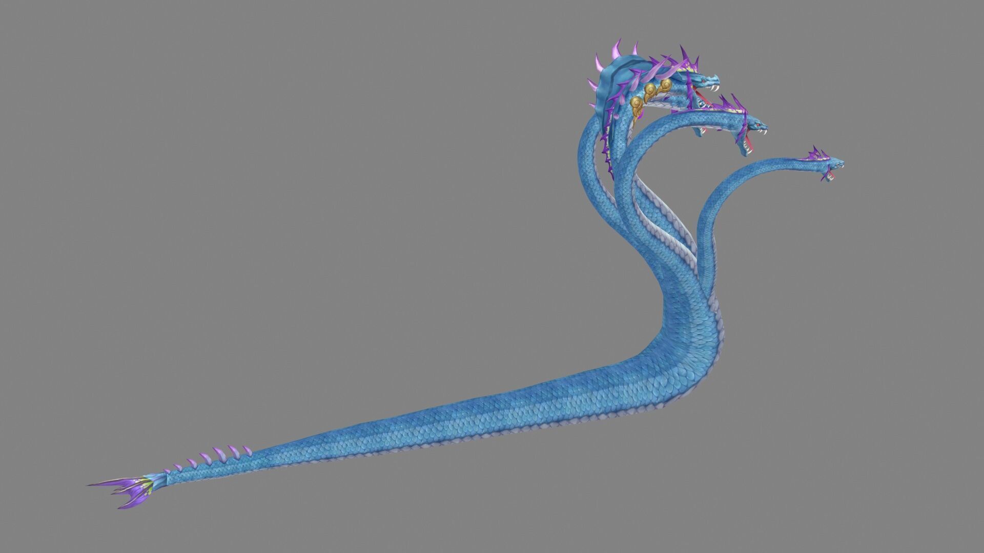 Multi-headed snake demon Low-poly 3D model_3