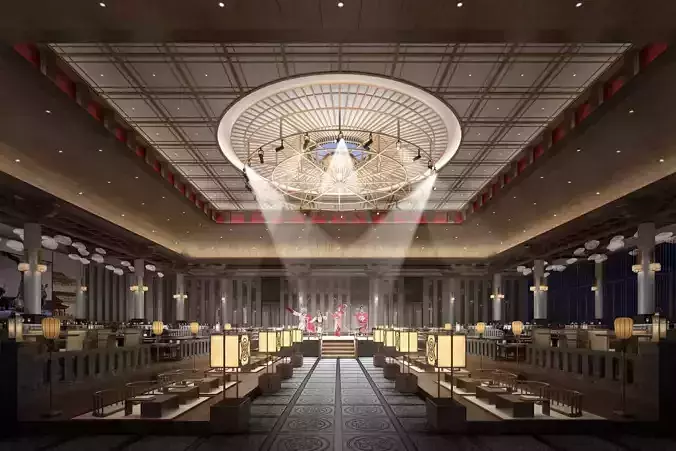 Chinese Tea House  Club - Tea Sets  Lighting 3D Model Furniture