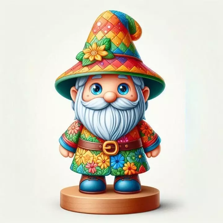 1098Fairy Tale Gnome Color Full Body Figurine on Base 3D print model