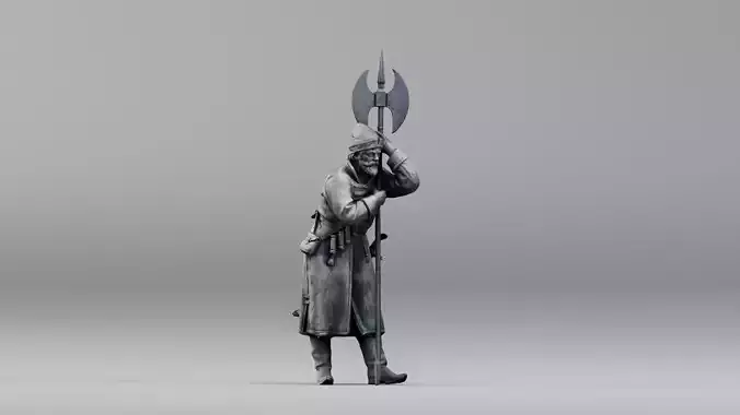 001639 Guard at Rest Medieval Halberd Soldier 3D Scan