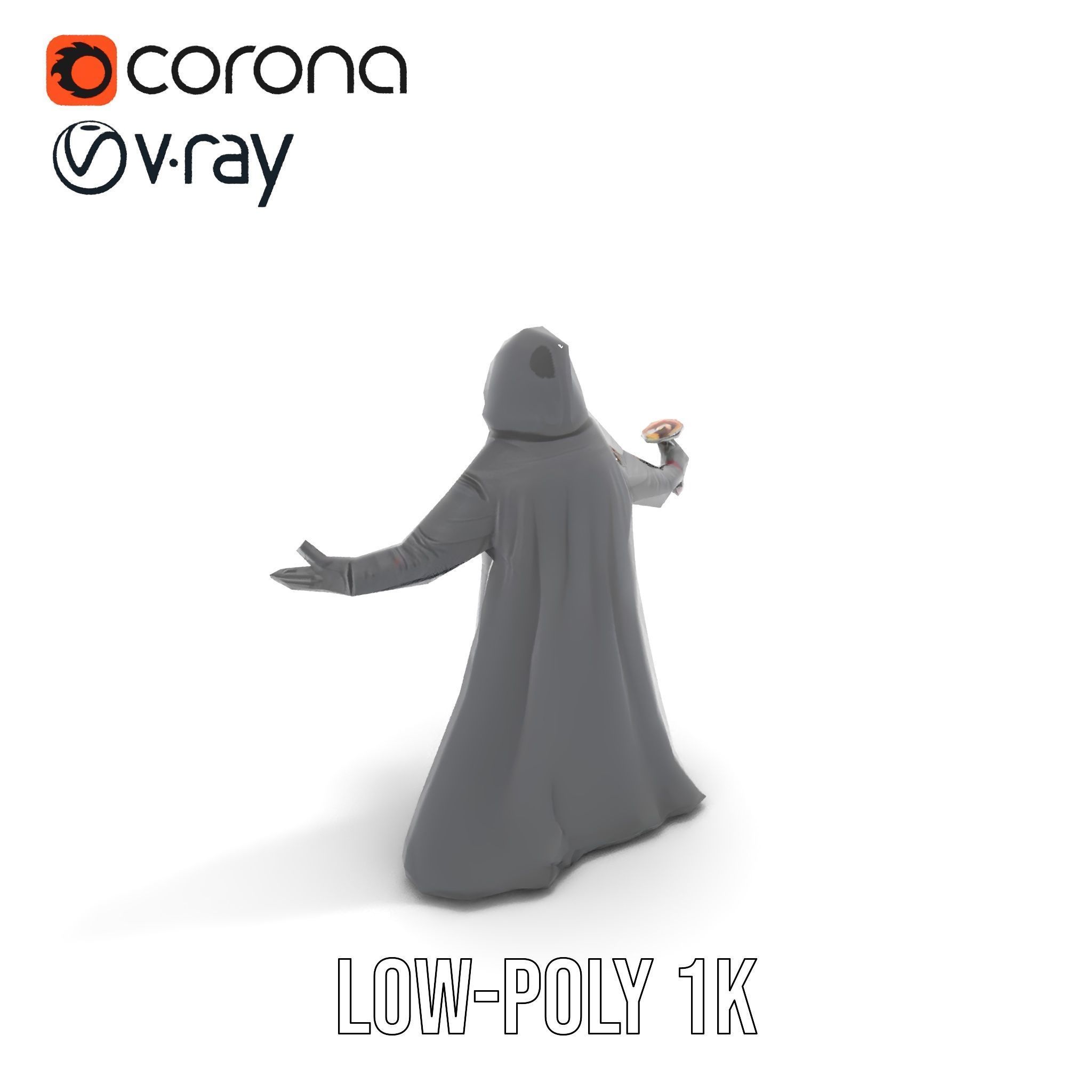 Dark Hooded Warrior Character Rigged and Animated D Model Low-poly 3D model_22