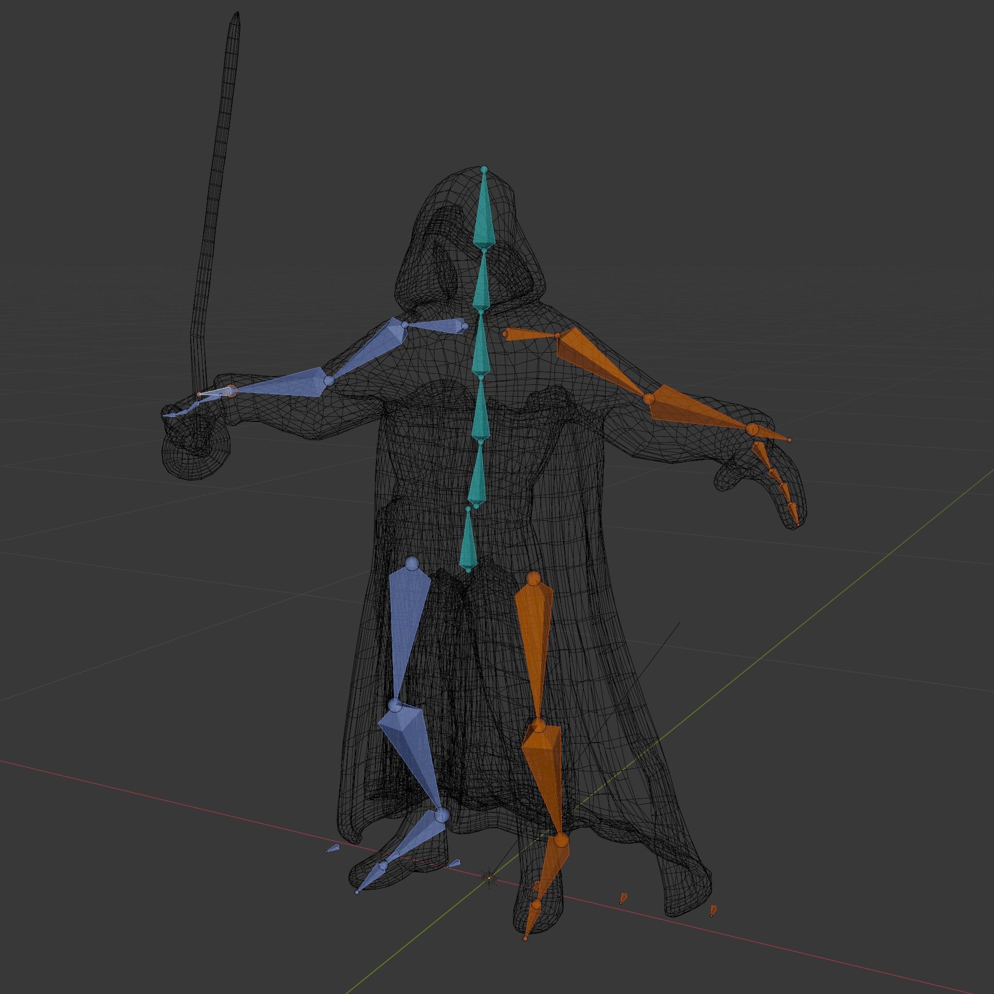 Dark Hooded Warrior Character Rigged and Animated D Model Low-poly 3D model_5