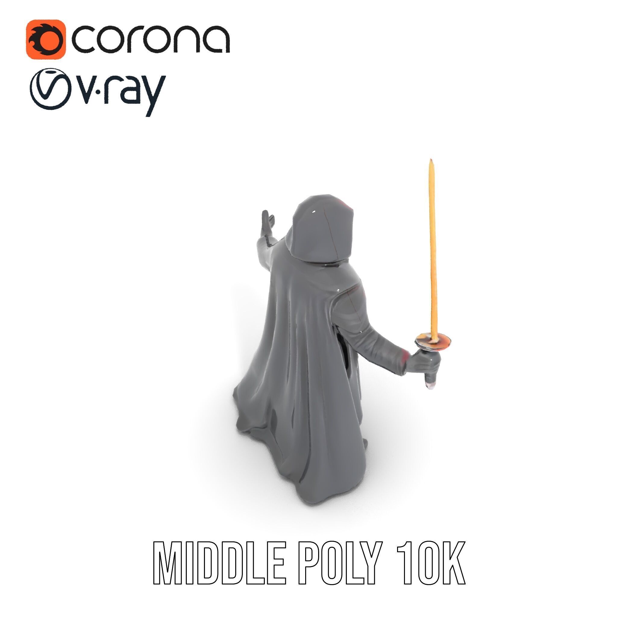 Dark Hooded Warrior Character Rigged and Animated D Model Low-poly 3D model_9