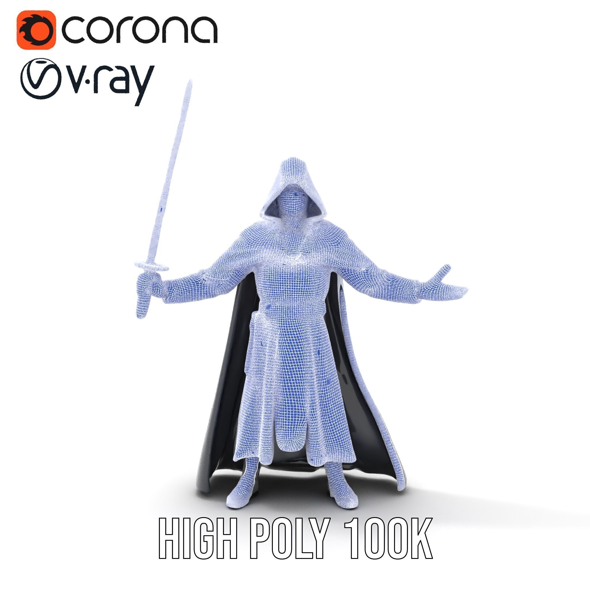 Dark Hooded Warrior Character Rigged and Animated D Model Low-poly 3D model_17