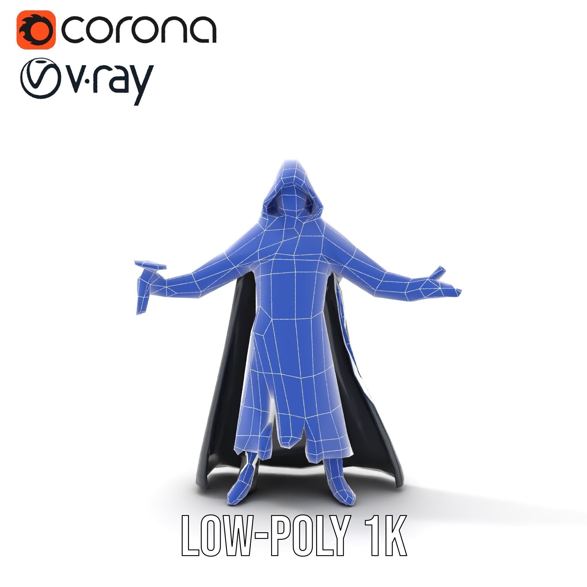 Dark Hooded Warrior Character Rigged and Animated D Model Low-poly 3D model_19