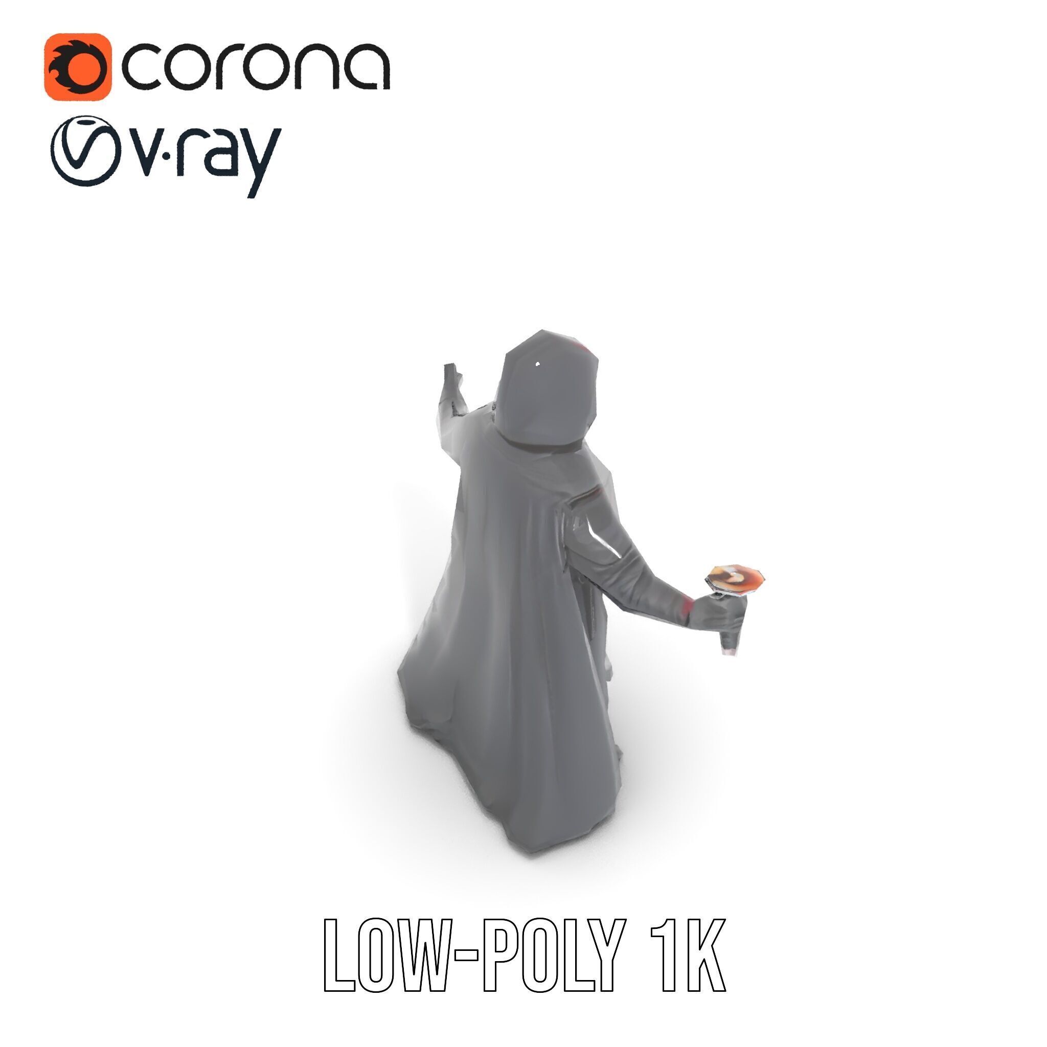 Dark Hooded Warrior Character Rigged and Animated D Model Low-poly 3D model_8
