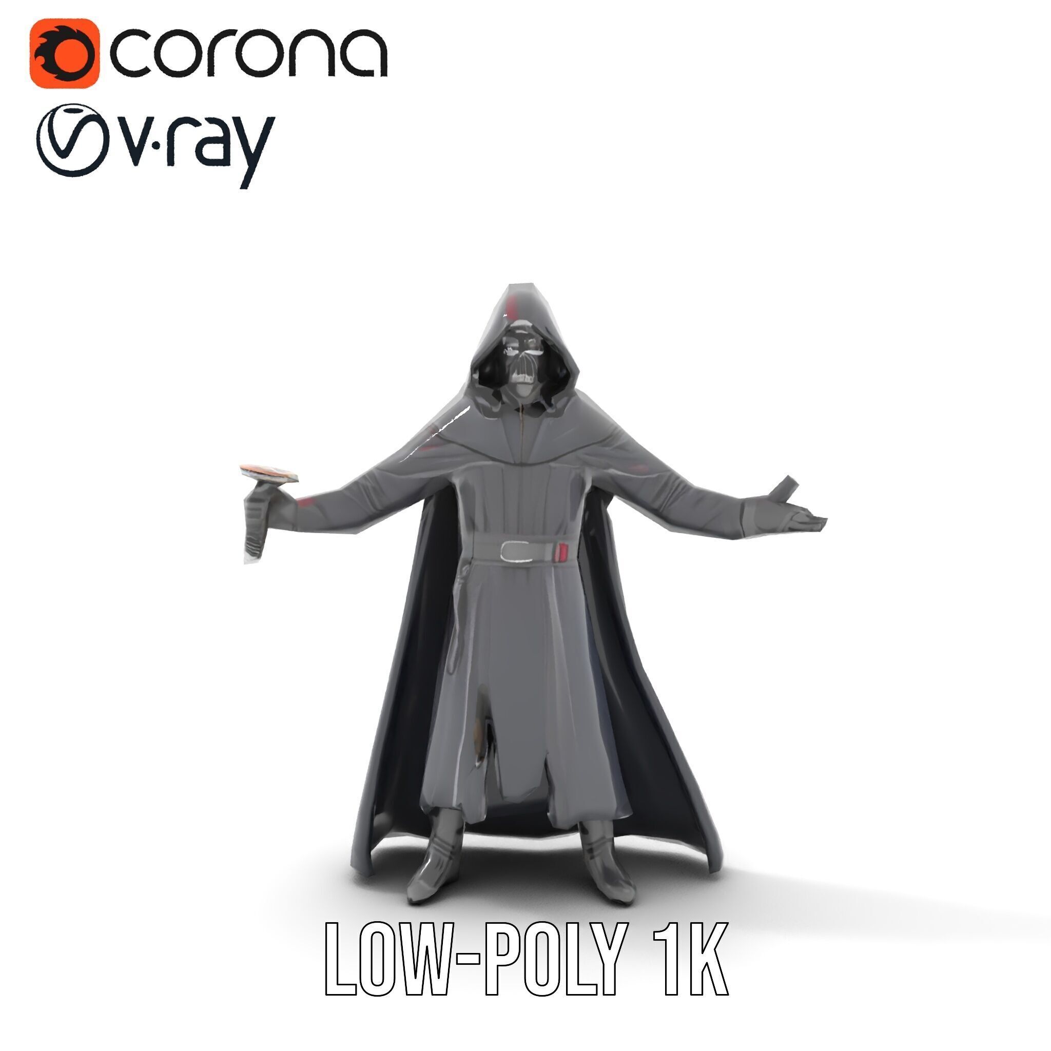 Dark Hooded Warrior Character Rigged and Animated D Model Low-poly 3D model_13