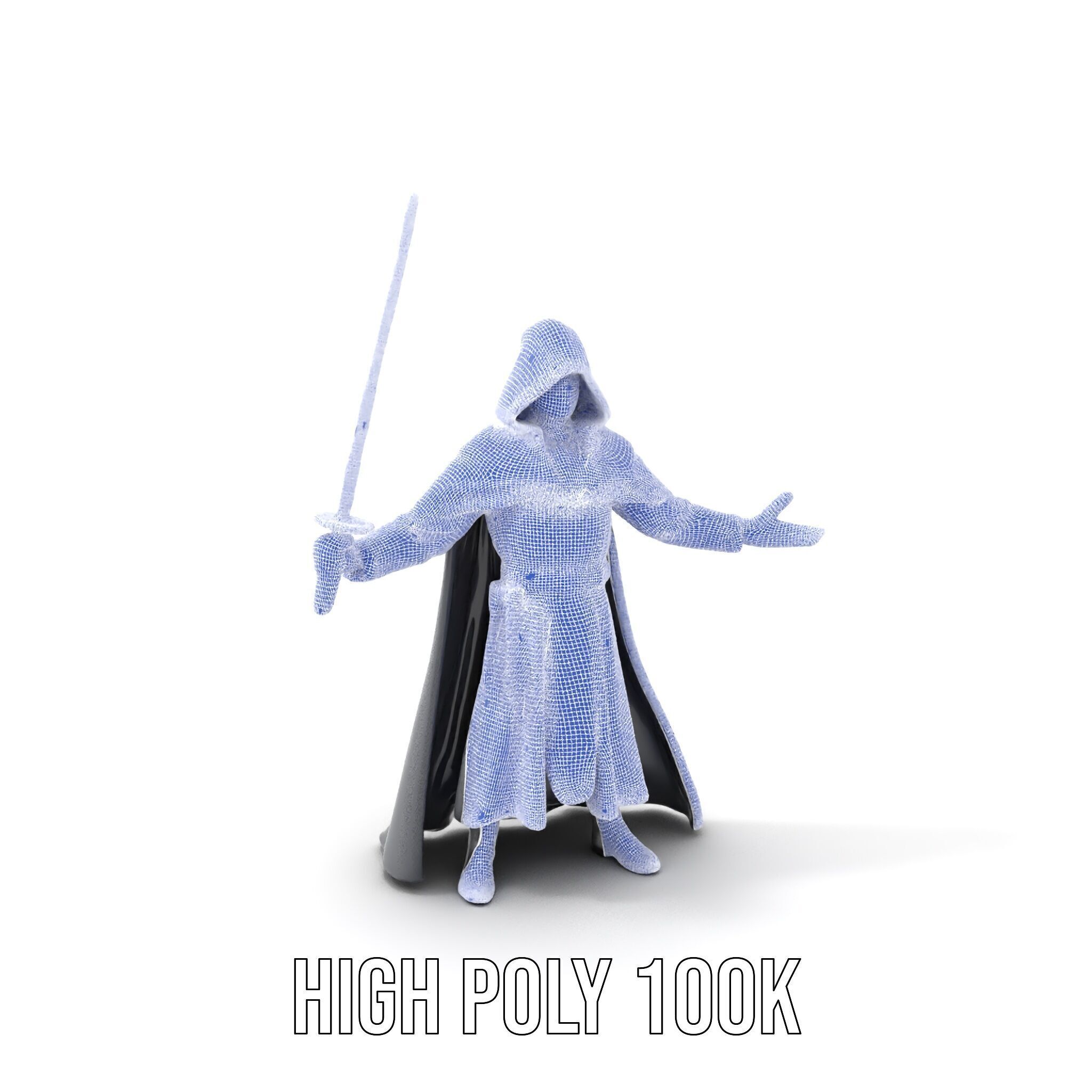 Dark Hooded Warrior Character Rigged and Animated D Model Low-poly 3D model_4