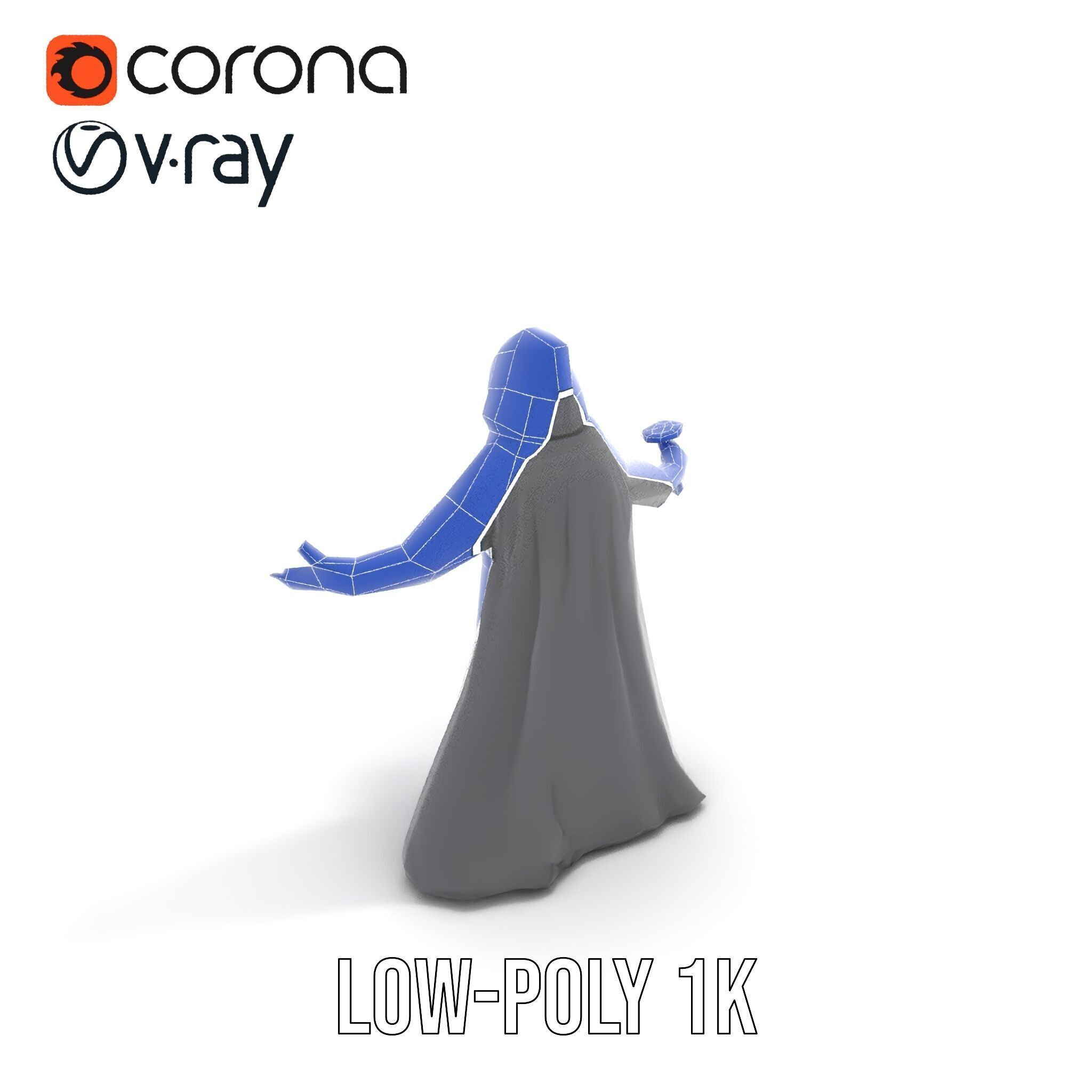 Dark Hooded Warrior Character Rigged and Animated D Model Low-poly 3D model_10