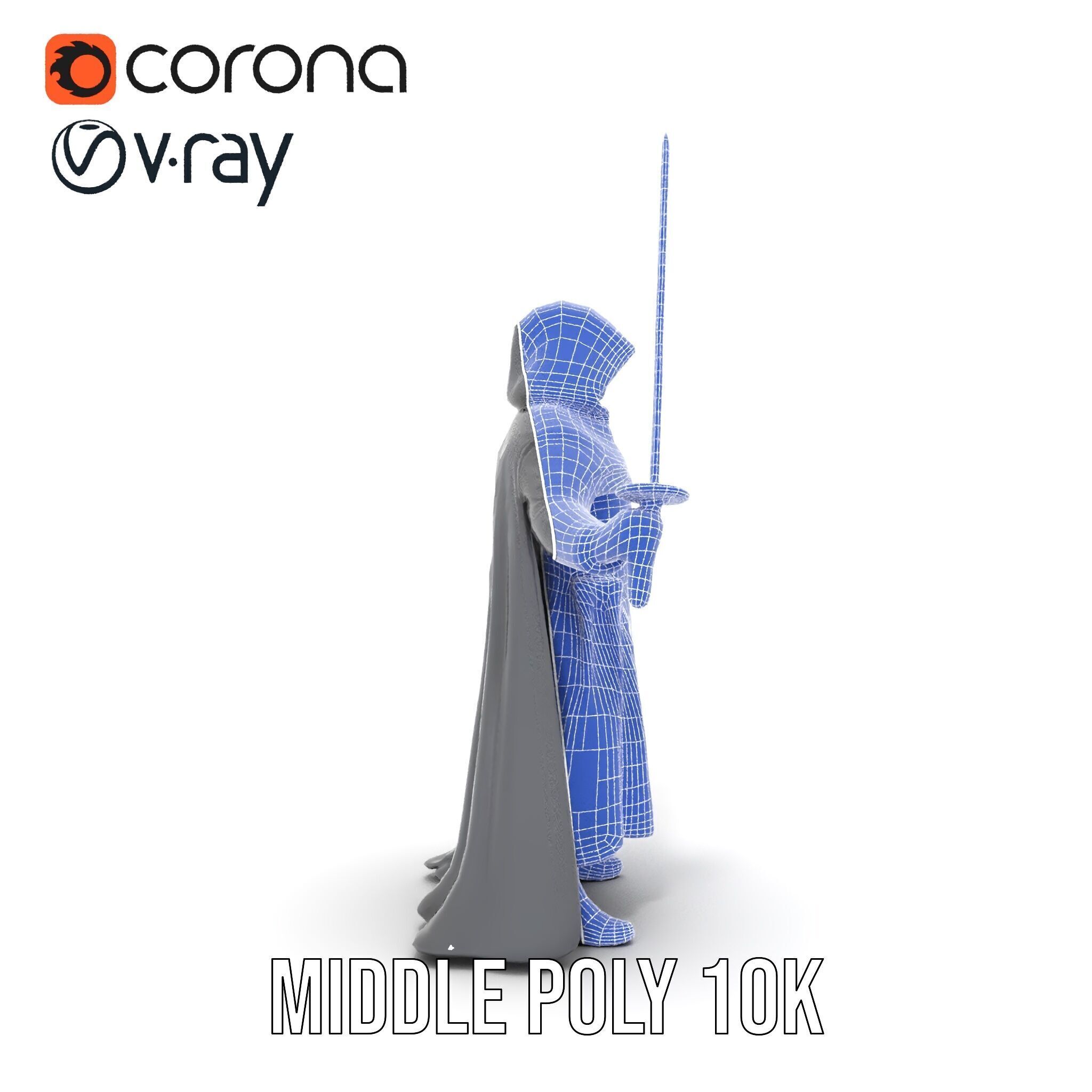 Dark Hooded Warrior Character Rigged and Animated D Model Low-poly 3D model_30