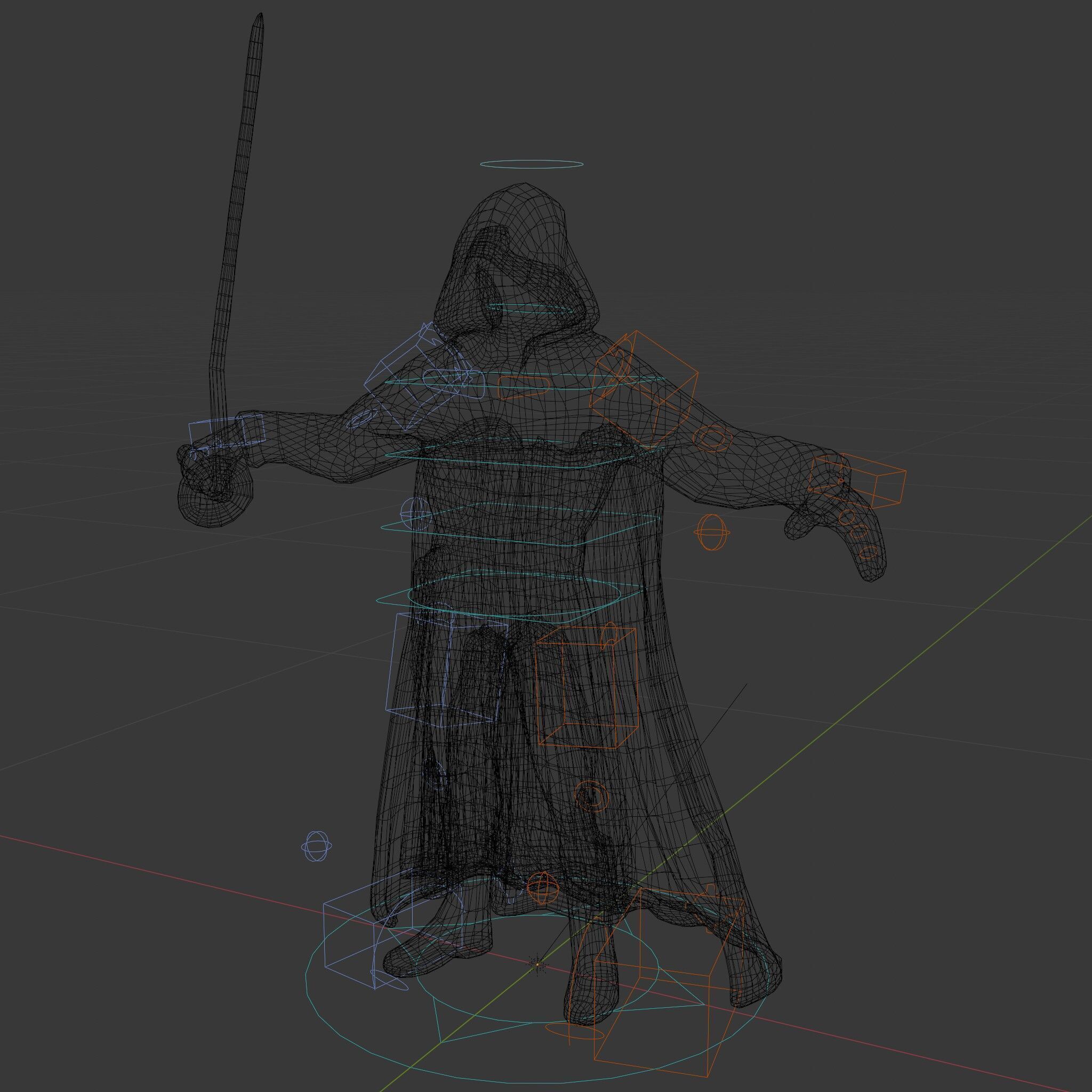 Dark Hooded Warrior Character Rigged and Animated D Model Low-poly 3D model_6