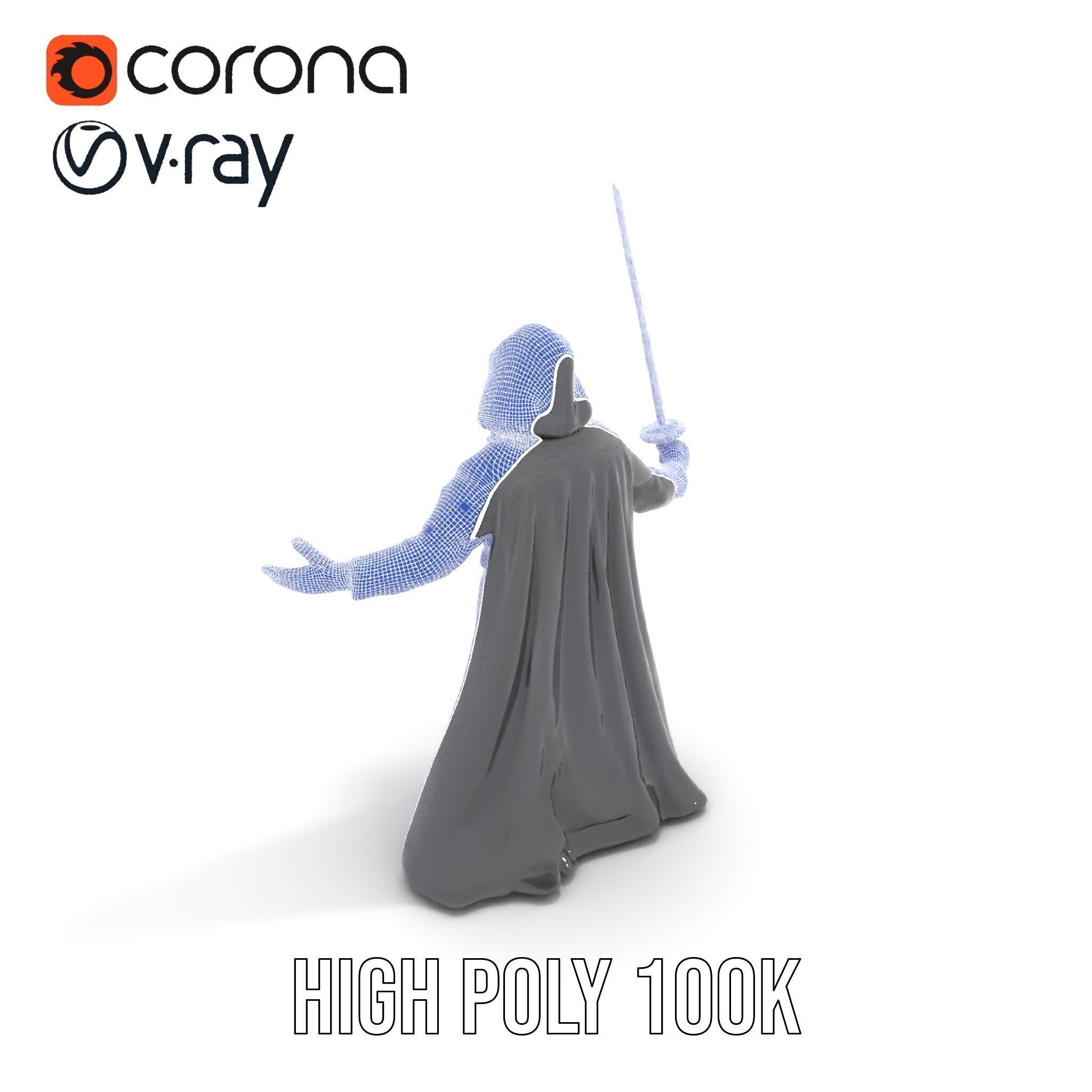 Dark Hooded Warrior Character Rigged and Animated D Model Low-poly 3D model_33