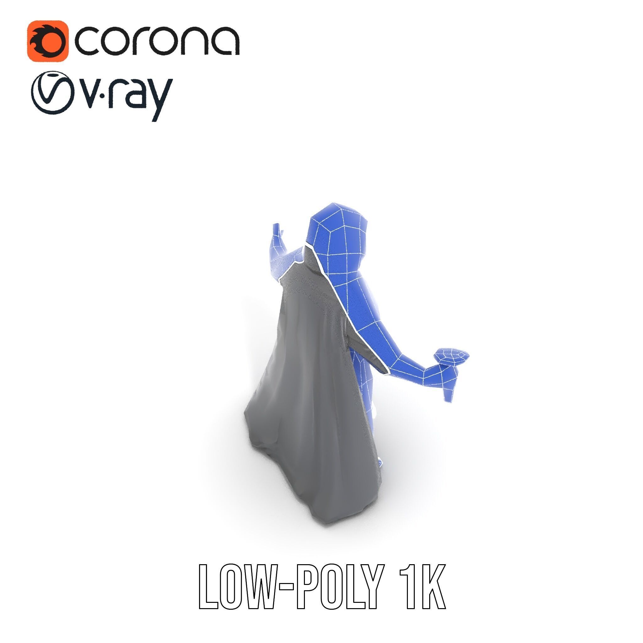 Dark Hooded Warrior Character Rigged and Animated D Model Low-poly 3D model_16