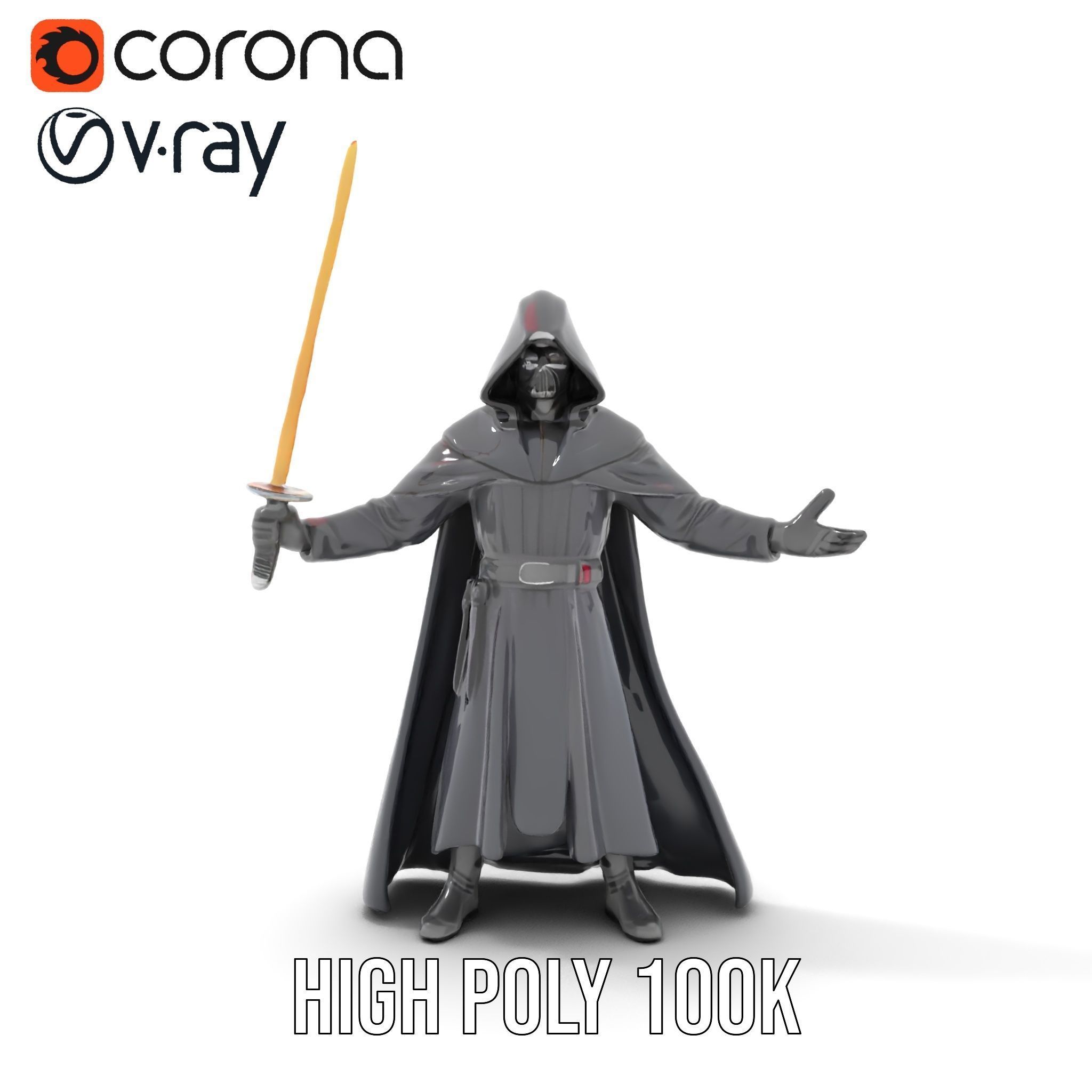 Dark Hooded Warrior Character Rigged and Animated D Model Low-poly 3D model_29