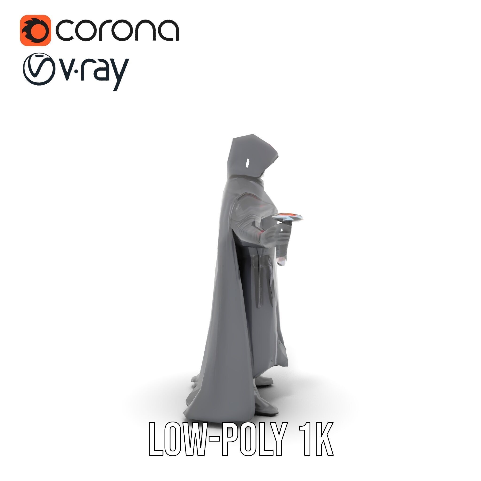 Dark Hooded Warrior Character Rigged and Animated D Model Low-poly 3D model_7