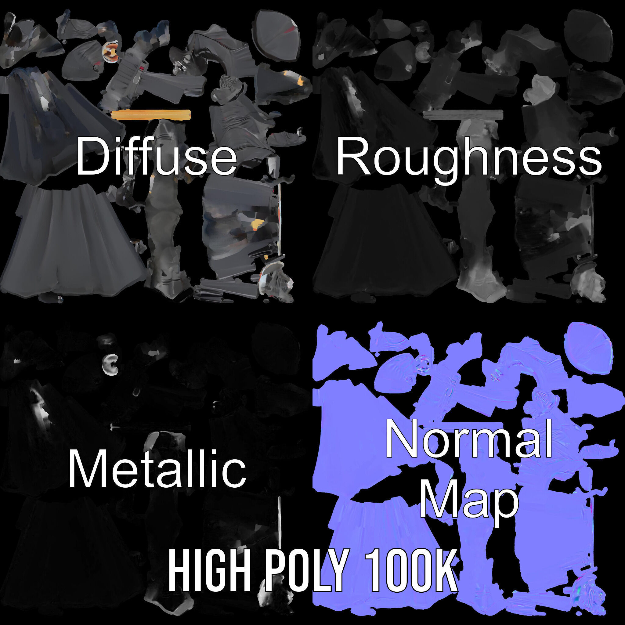 Dark Hooded Warrior Character Rigged and Animated D Model Low-poly 3D model_3