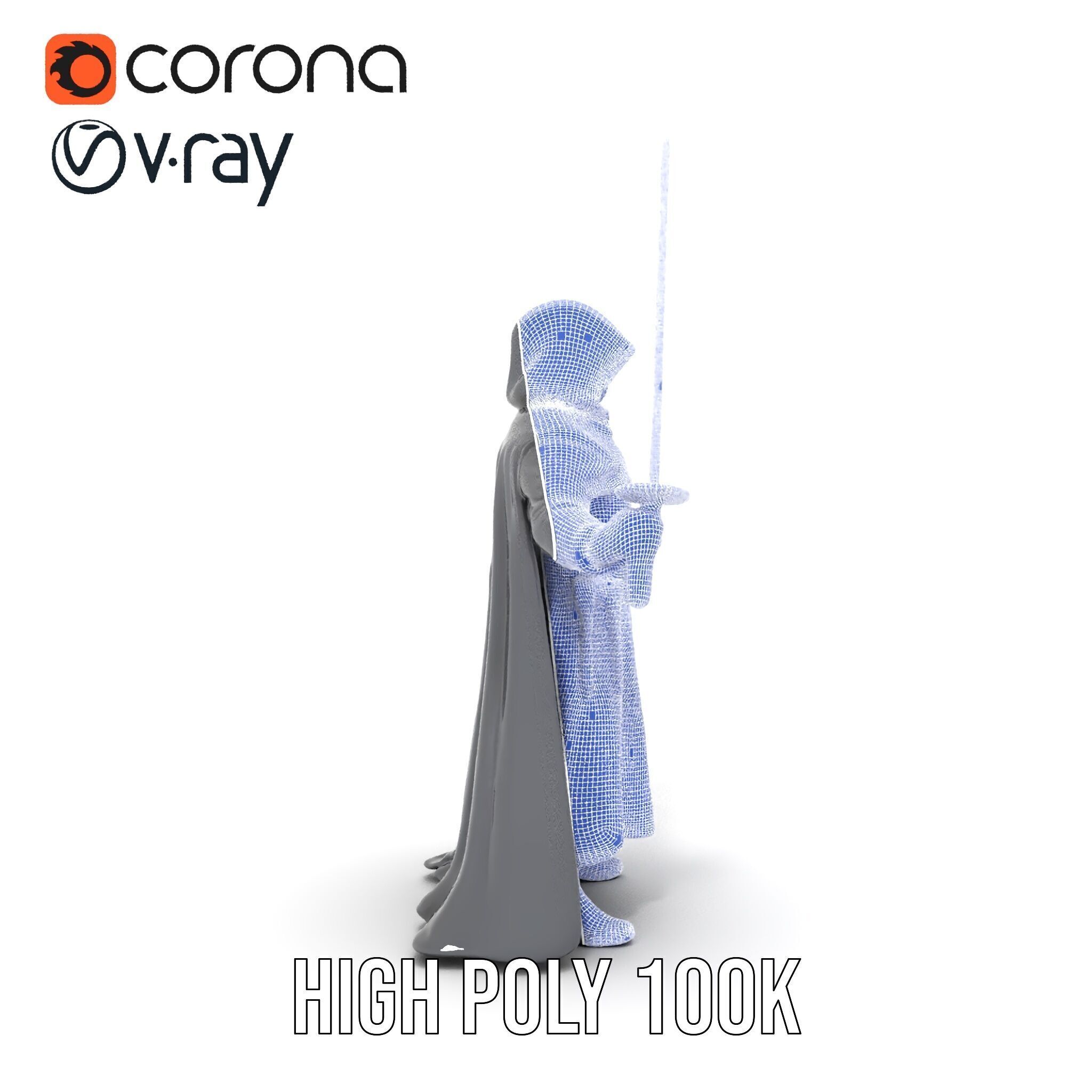 Dark Hooded Warrior Character Rigged and Animated D Model Low-poly 3D model_23