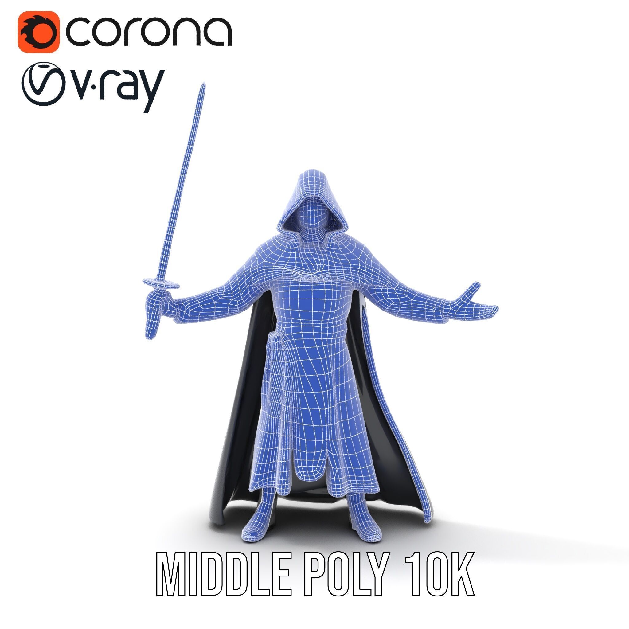 Dark Hooded Warrior Character Rigged and Animated D Model Low-poly 3D model_27