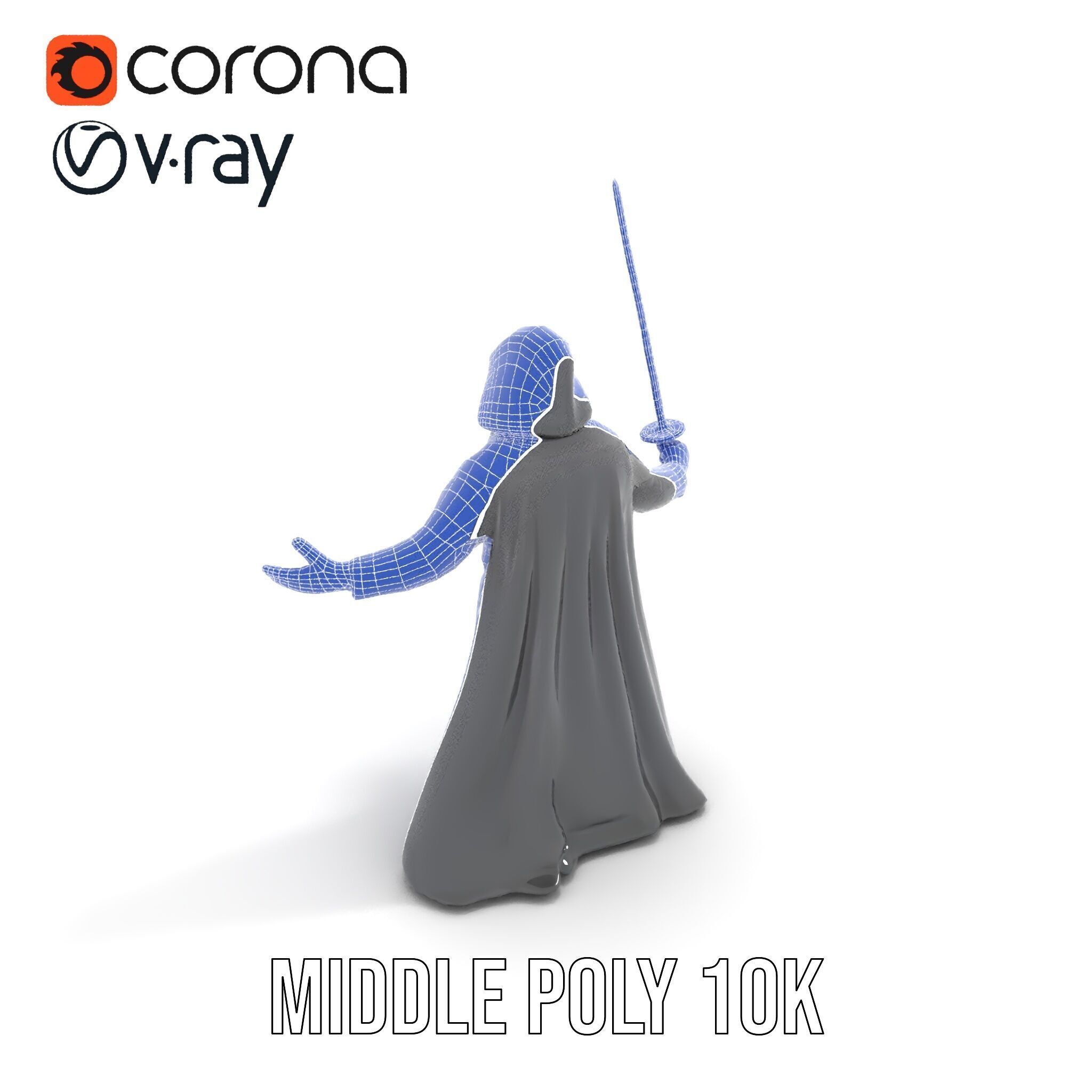 Dark Hooded Warrior Character Rigged and Animated D Model Low-poly 3D model_18