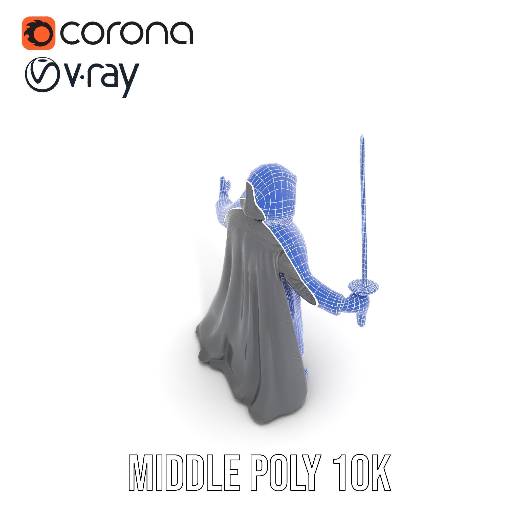 Dark Hooded Warrior Character Rigged and Animated D Model Low-poly 3D model_34