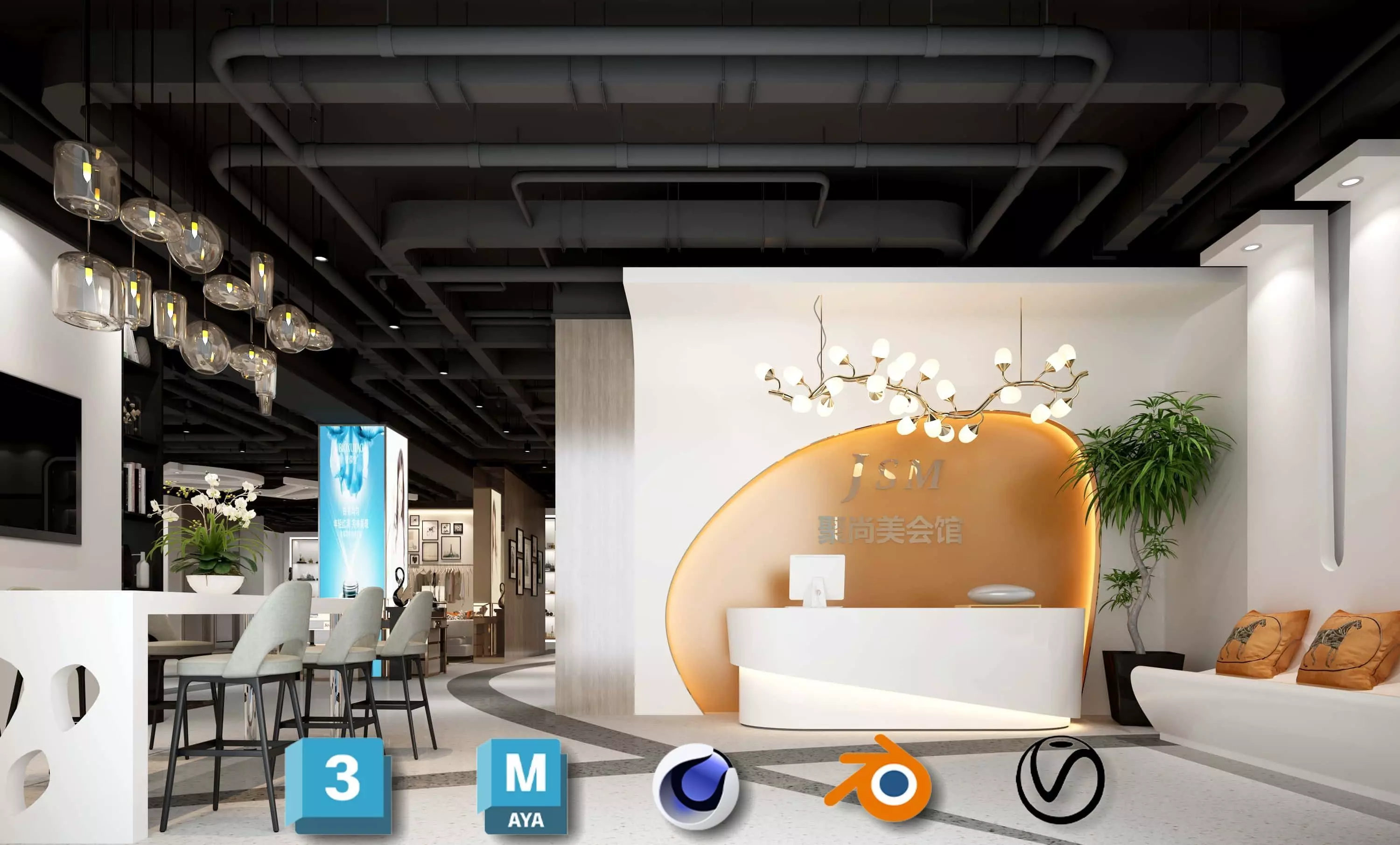 Beauty Salon 3D Scene Collection Low-poly 3D model_0