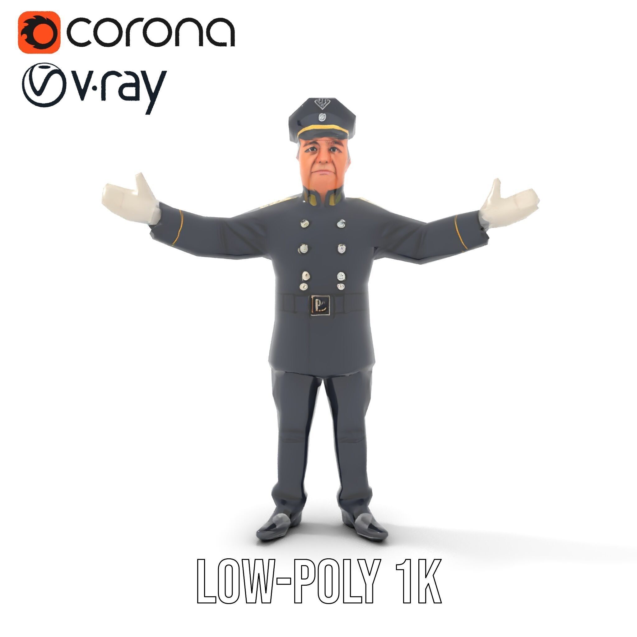 Charming Officer Character Model Rigged and Animated Low-poly 3D model_25