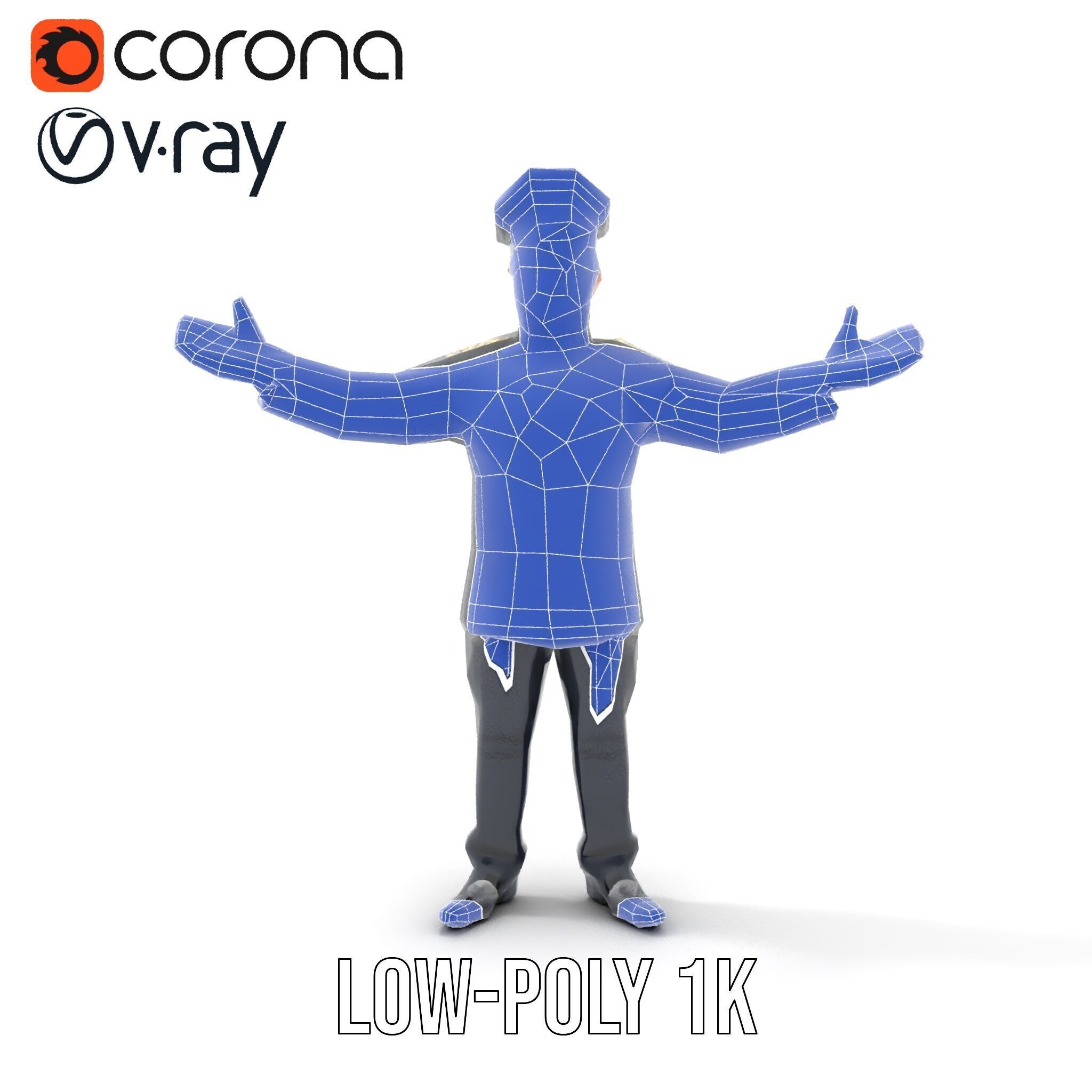 Charming Officer Character Model Rigged and Animated Low-poly 3D model_28