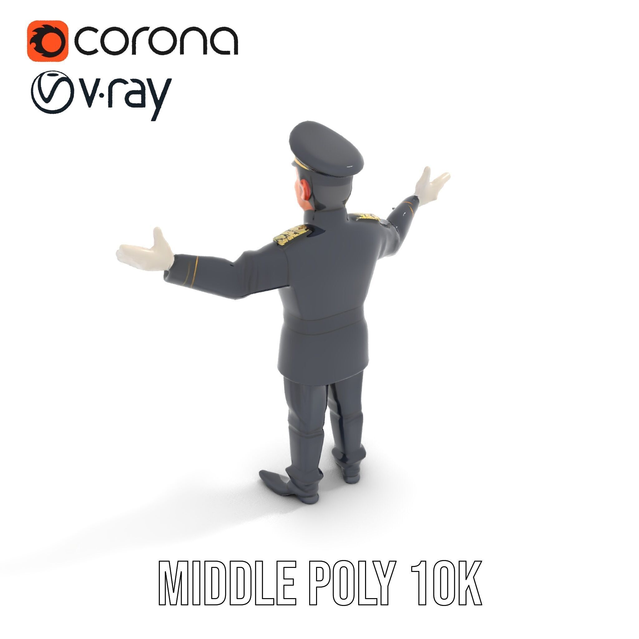 Charming Officer Character Model Rigged and Animated Low-poly 3D model_24