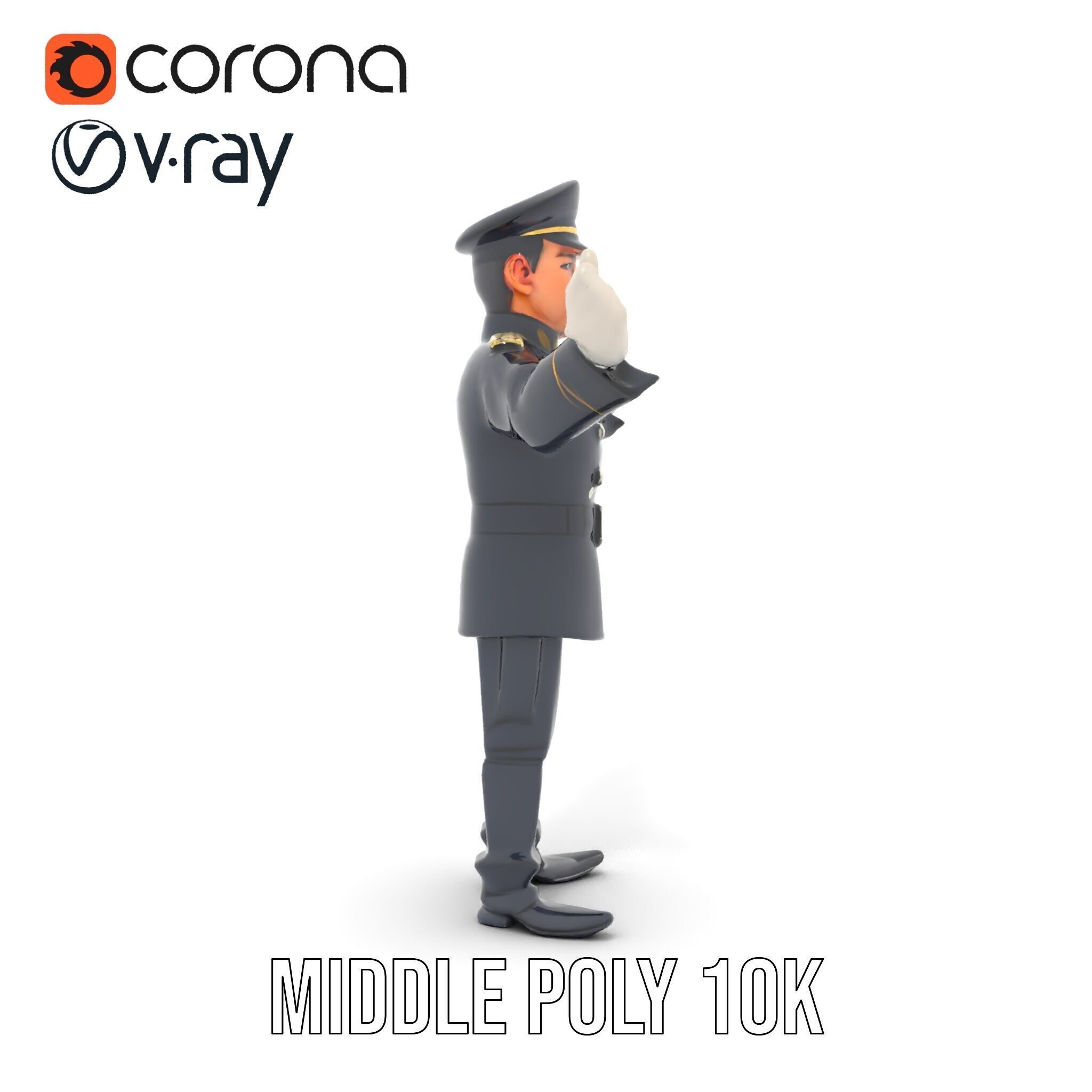 Charming Officer Character Model Rigged and Animated Low-poly 3D model_21
