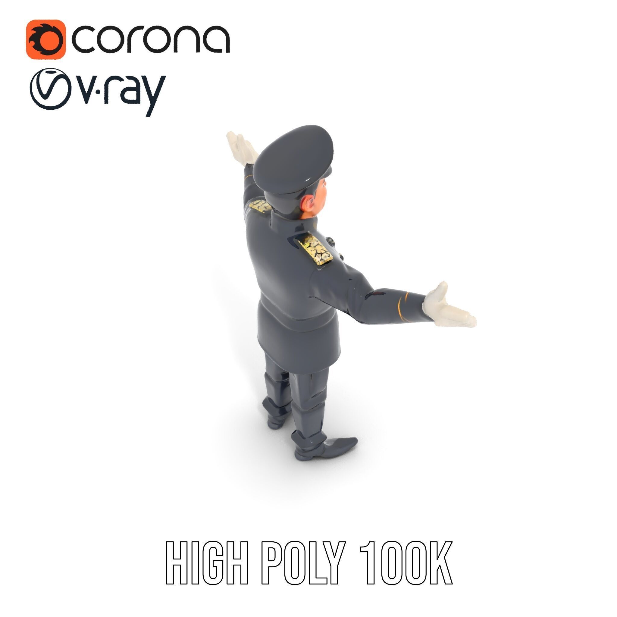 Charming Officer Character Model Rigged and Animated Low-poly 3D model_17