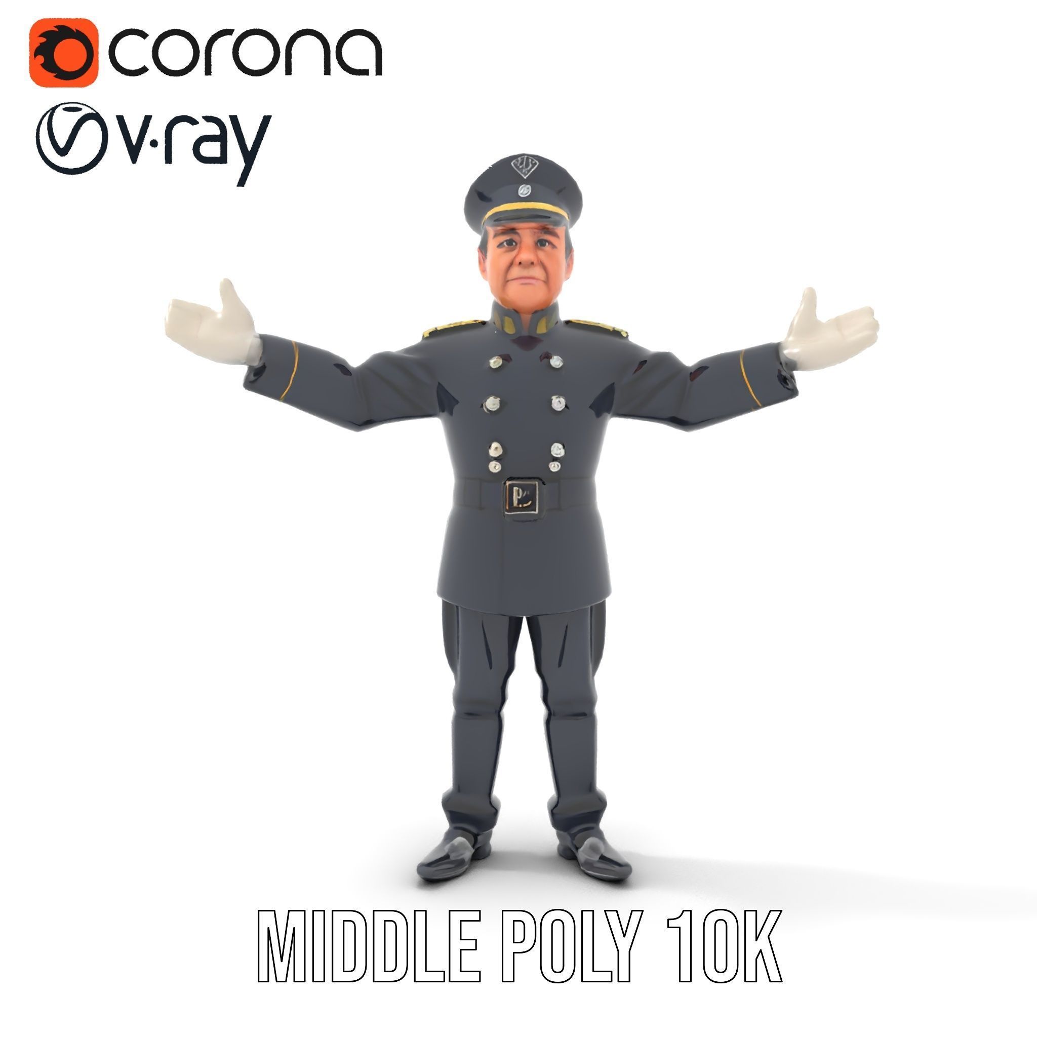 Charming Officer Character Model Rigged and Animated Low-poly 3D model_15