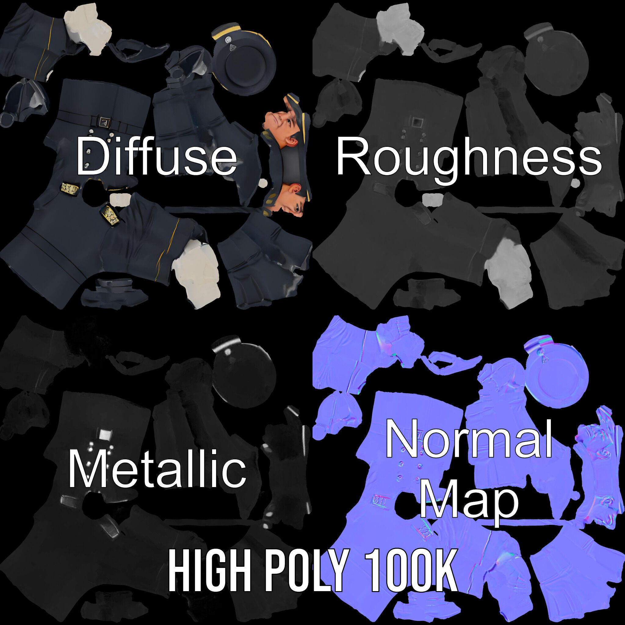 Charming Officer Character Model Rigged and Animated Low-poly 3D model_3