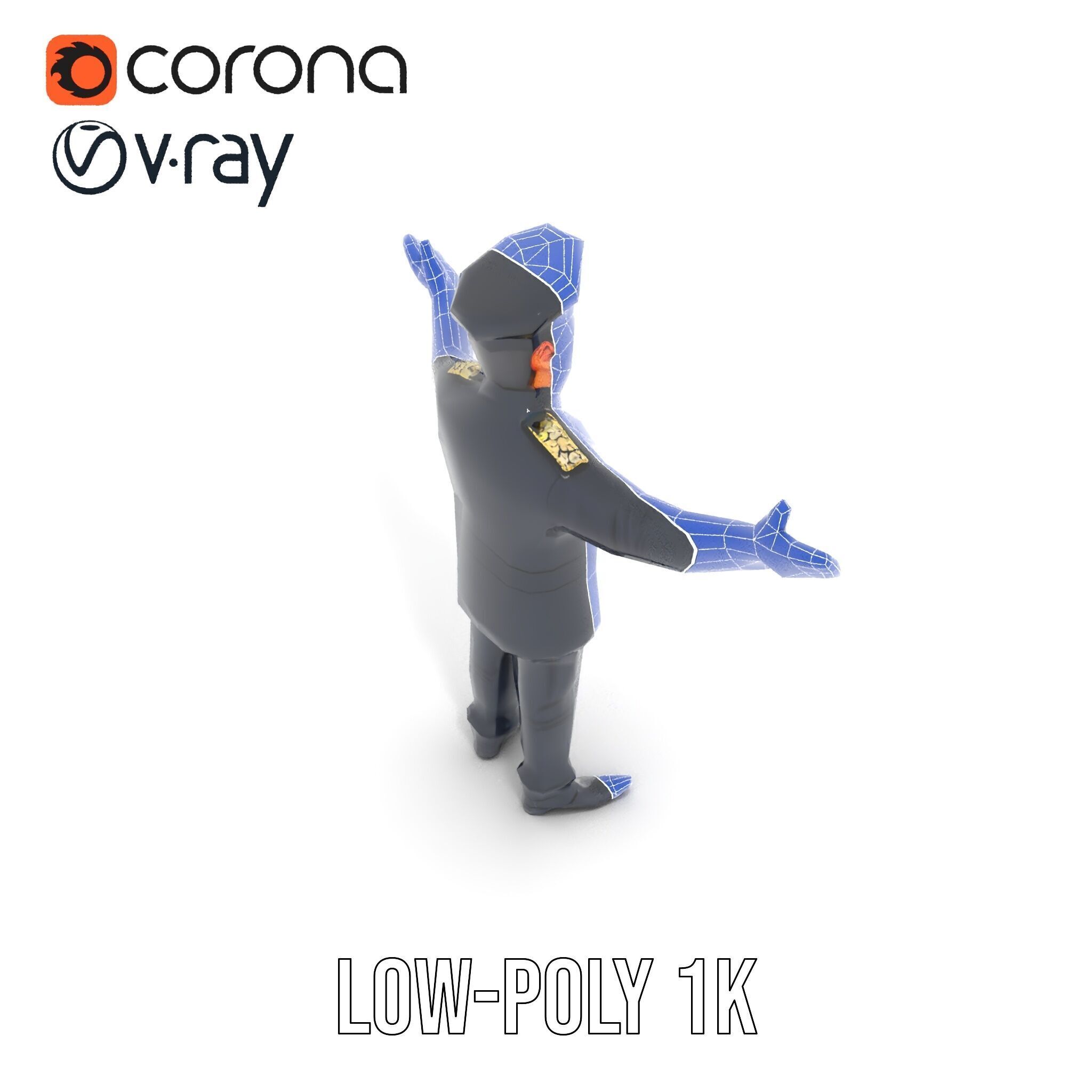 Charming Officer Character Model Rigged and Animated Low-poly 3D model_31