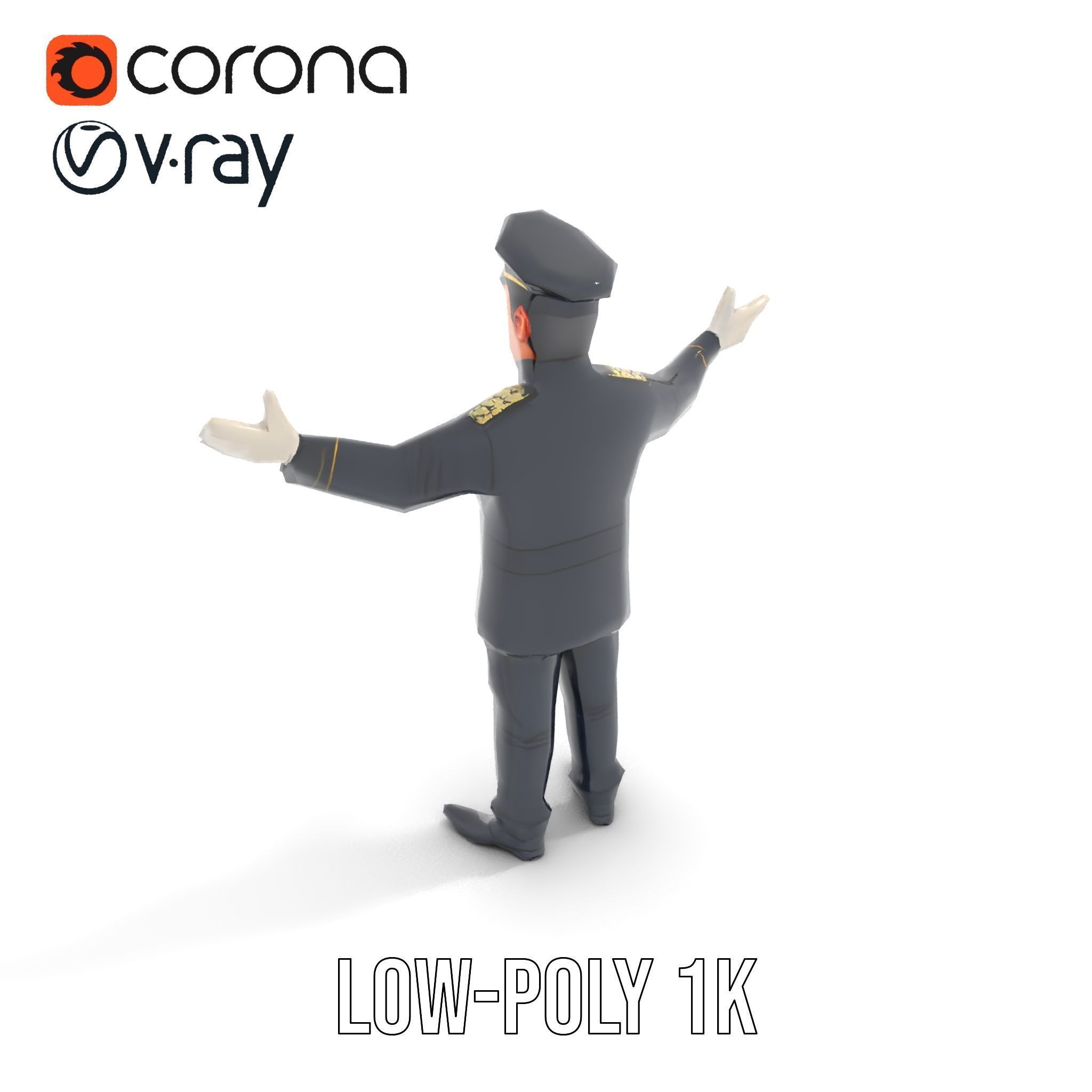 Charming Officer Character Model Rigged and Animated Low-poly 3D model_22