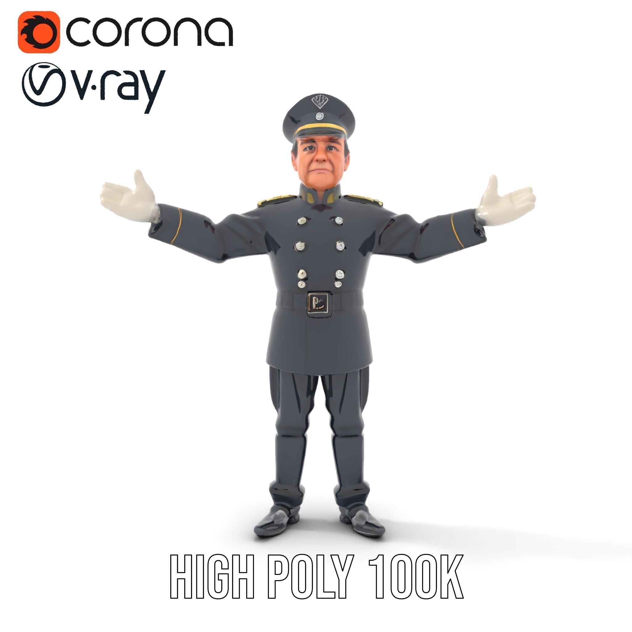 Charming Officer Character Model Rigged and Animated Low-poly 3D model_20