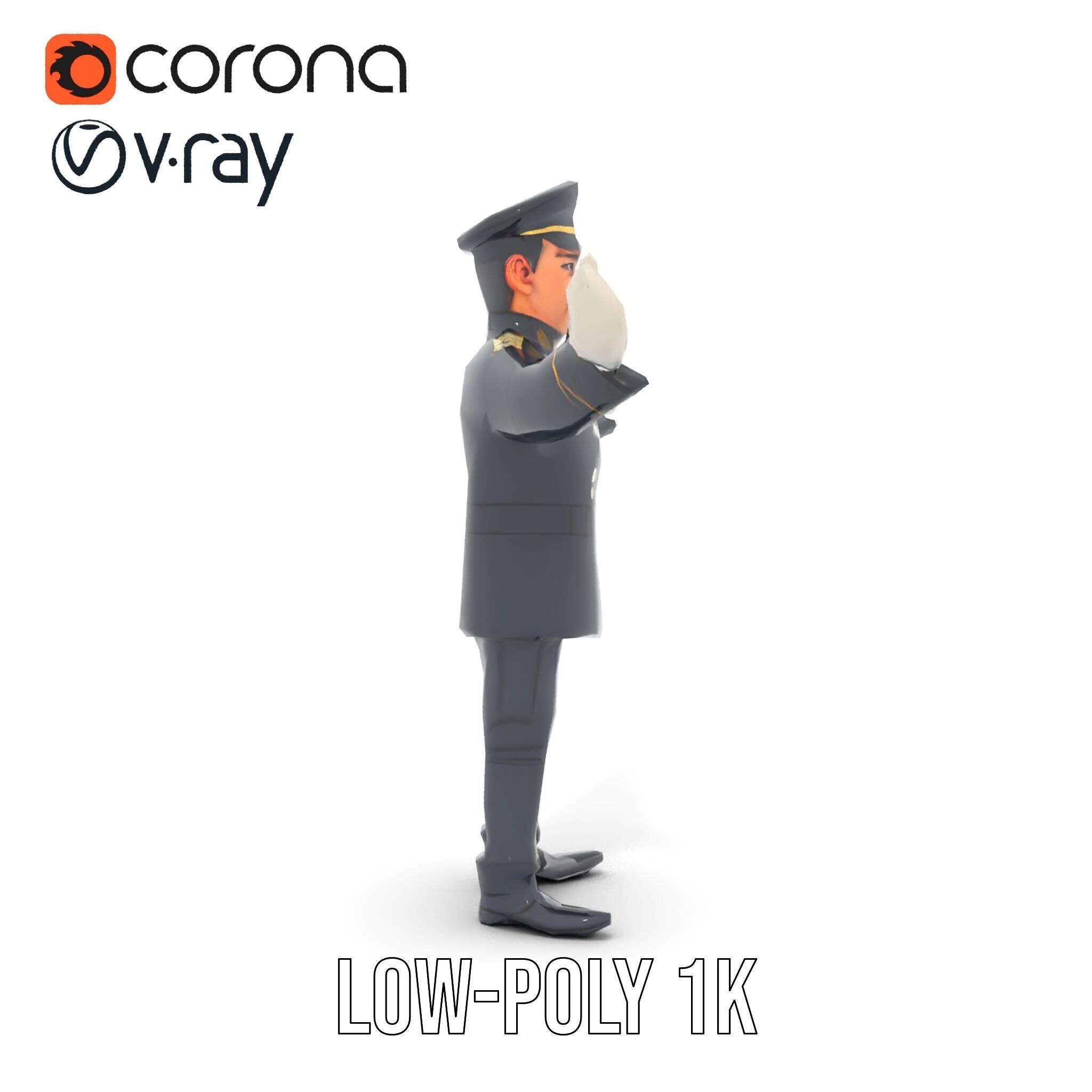Charming Officer Character Model Rigged and Animated Low-poly 3D model_13